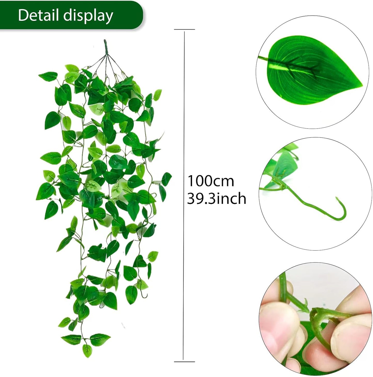 Fake Hanging Plants Vines(3pcs) for Room Decor, Artificial Ivy Greenery Garlands for Home Bedroom Living Aesthetic Kitchen Office Wall Patio Bookshelf,Indoor,Outdoor Farmhouse Decorations(No Basket)