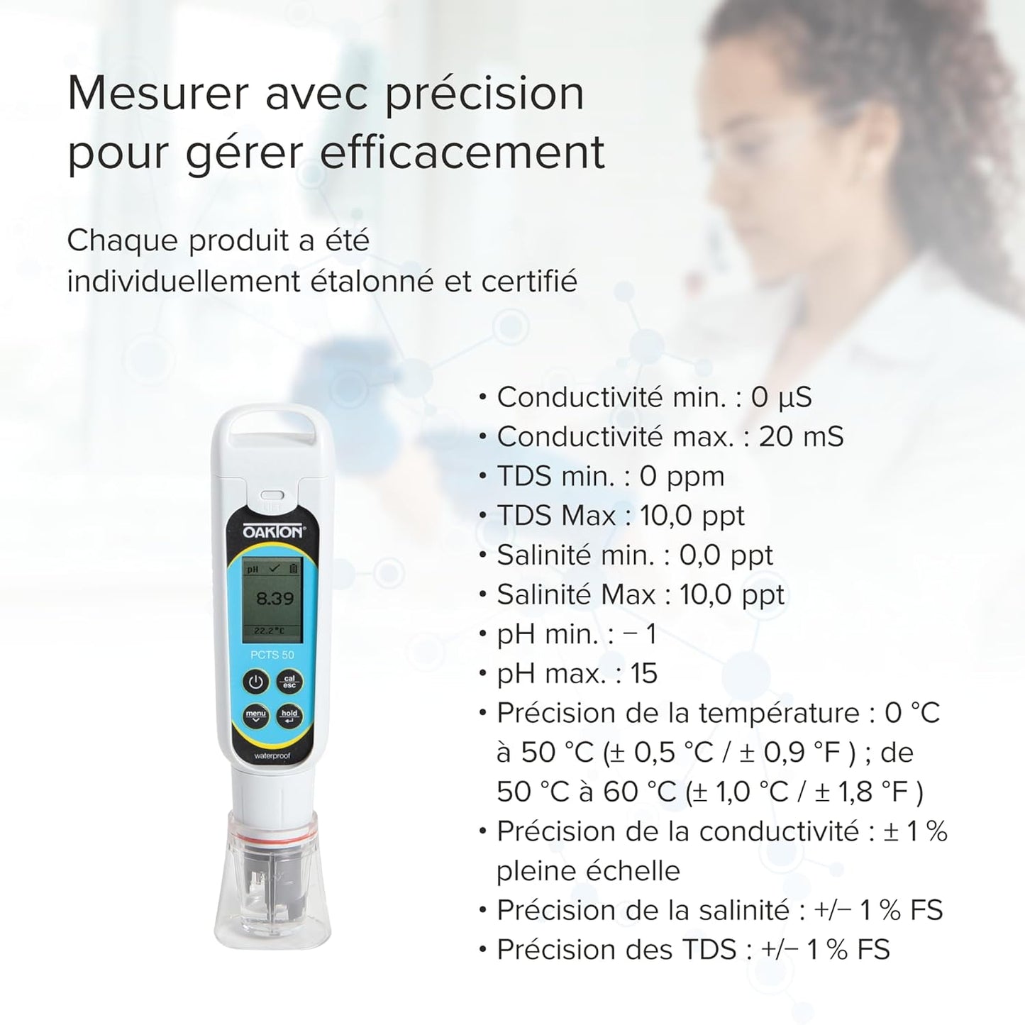 Oakton AO-35634-35 PCTSTestr 50 Waterproof Pocket pH/Cond/TDS/Salinity Tester, Premium 50 Series, Black