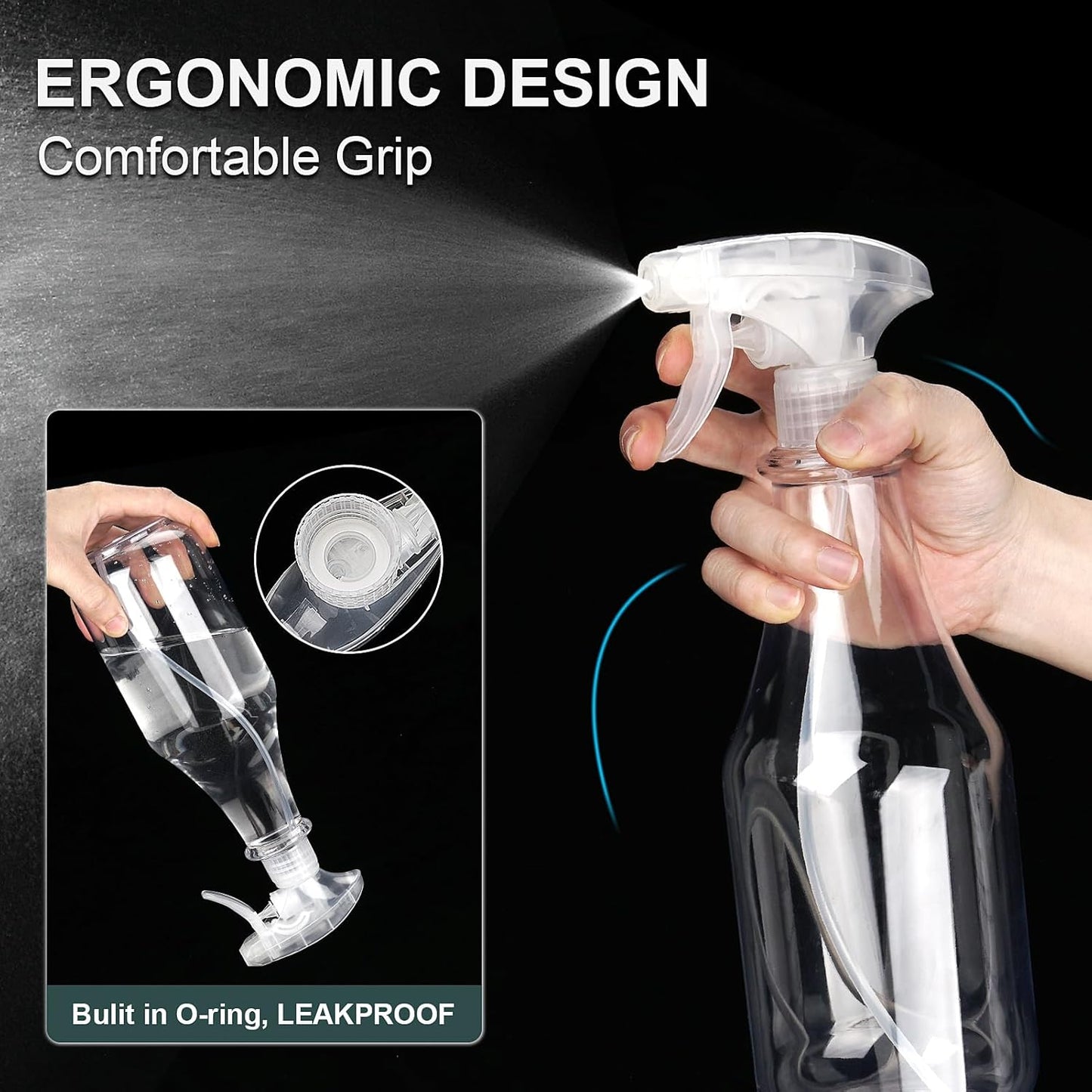 Plastic Spray Bottles Empty Spray Bottle 28.4oz Heavy Duty Spraying Bottles Mist/Stream Water Bottle for Cleaning Solutions, Plants, Pet, Essential Oils, Hair (Clear2)