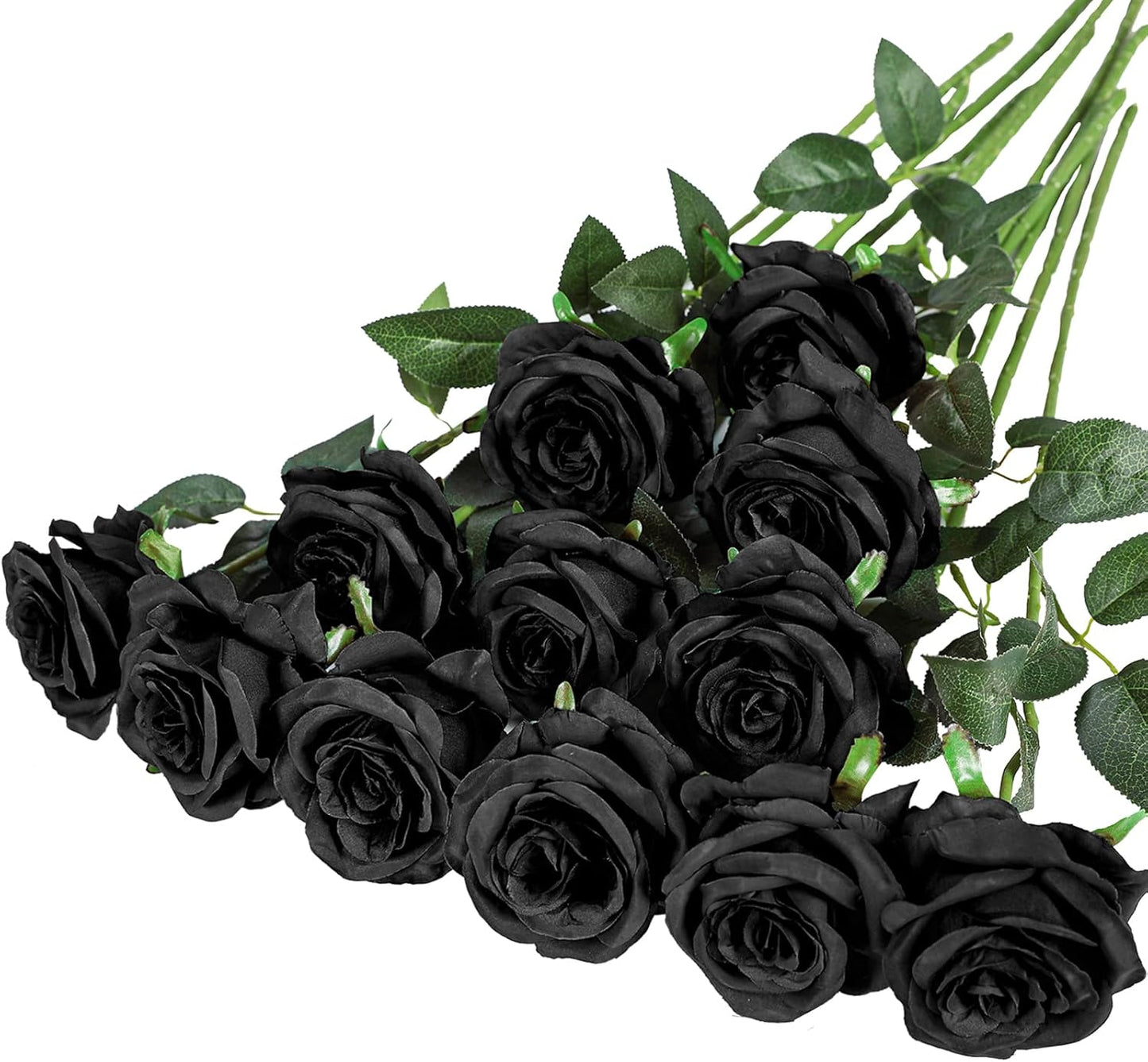 Hawesome 12PCS Artificial Silk Flowers Realistic Roses Bouquet Long Stem for Home Wedding Decoration Party (12PCS-Black)