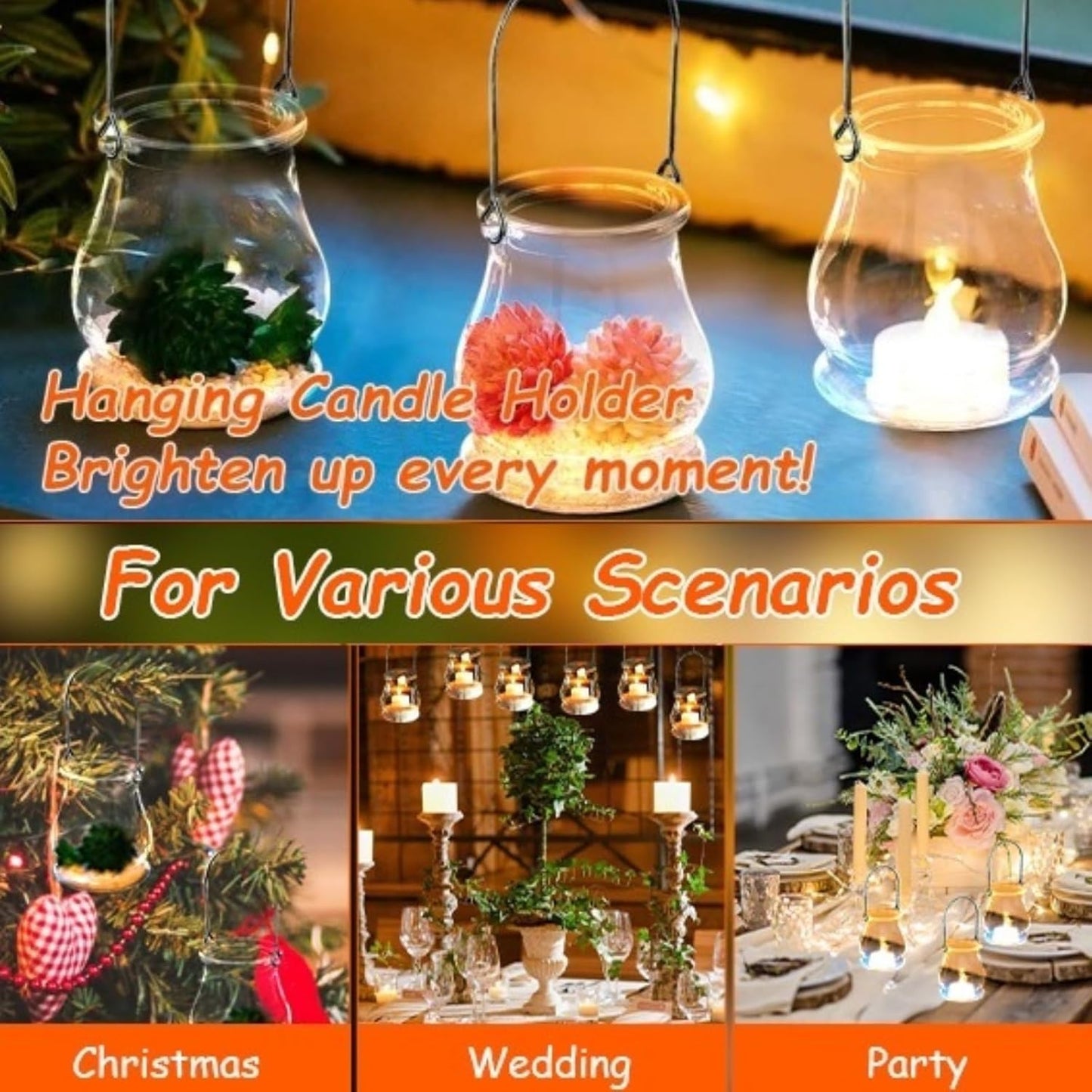 8PCS Hanging Glass Candle Holder: Hanging Glass Vase Air Plant Succulent Vase Hanger Plant Terrariums Orbs Air s for Party Wedding Centerpiece