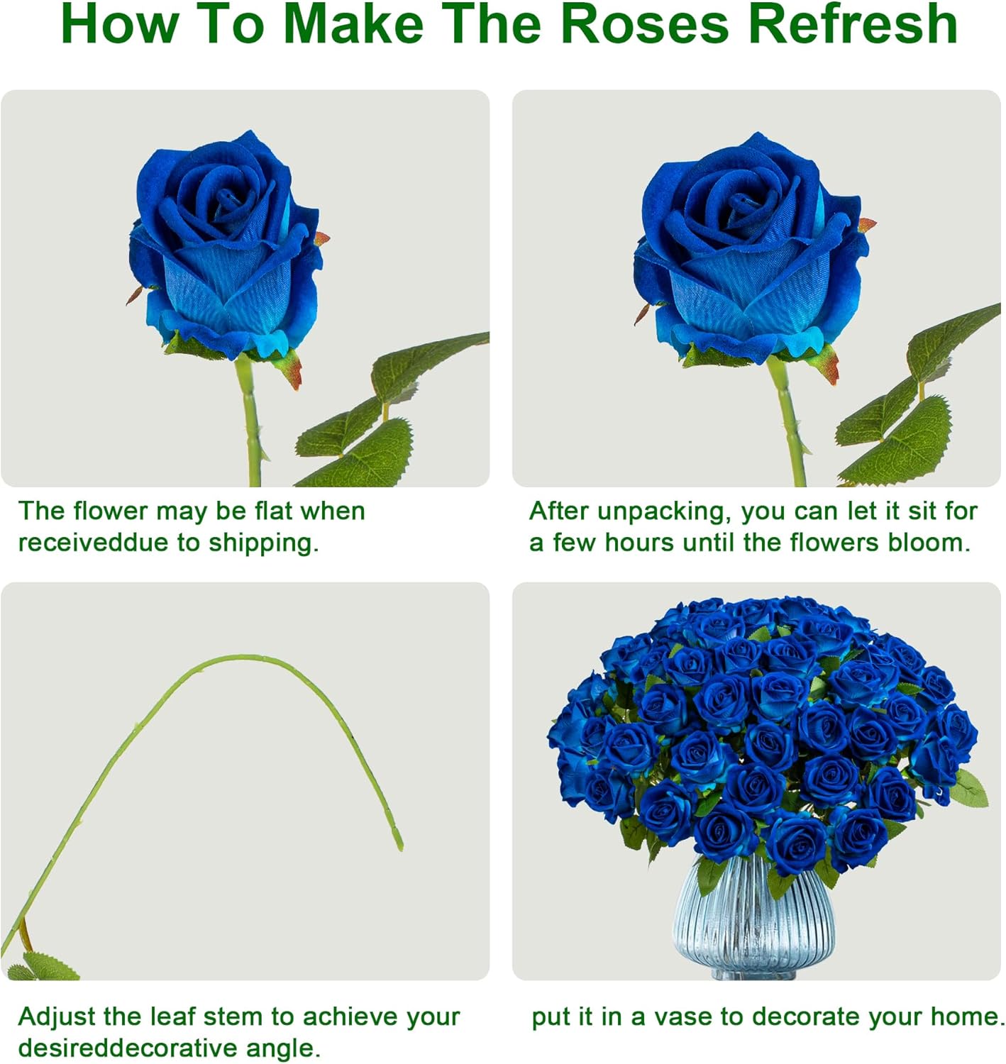 Fake Plants Roses Flowers Plastic Flowers Spring Decorations for Home Gifts for Gf Roses Artificial Flowers for Vase Fake Flowers Home Decor Fake Plant 19.6"(50PCS Blue)