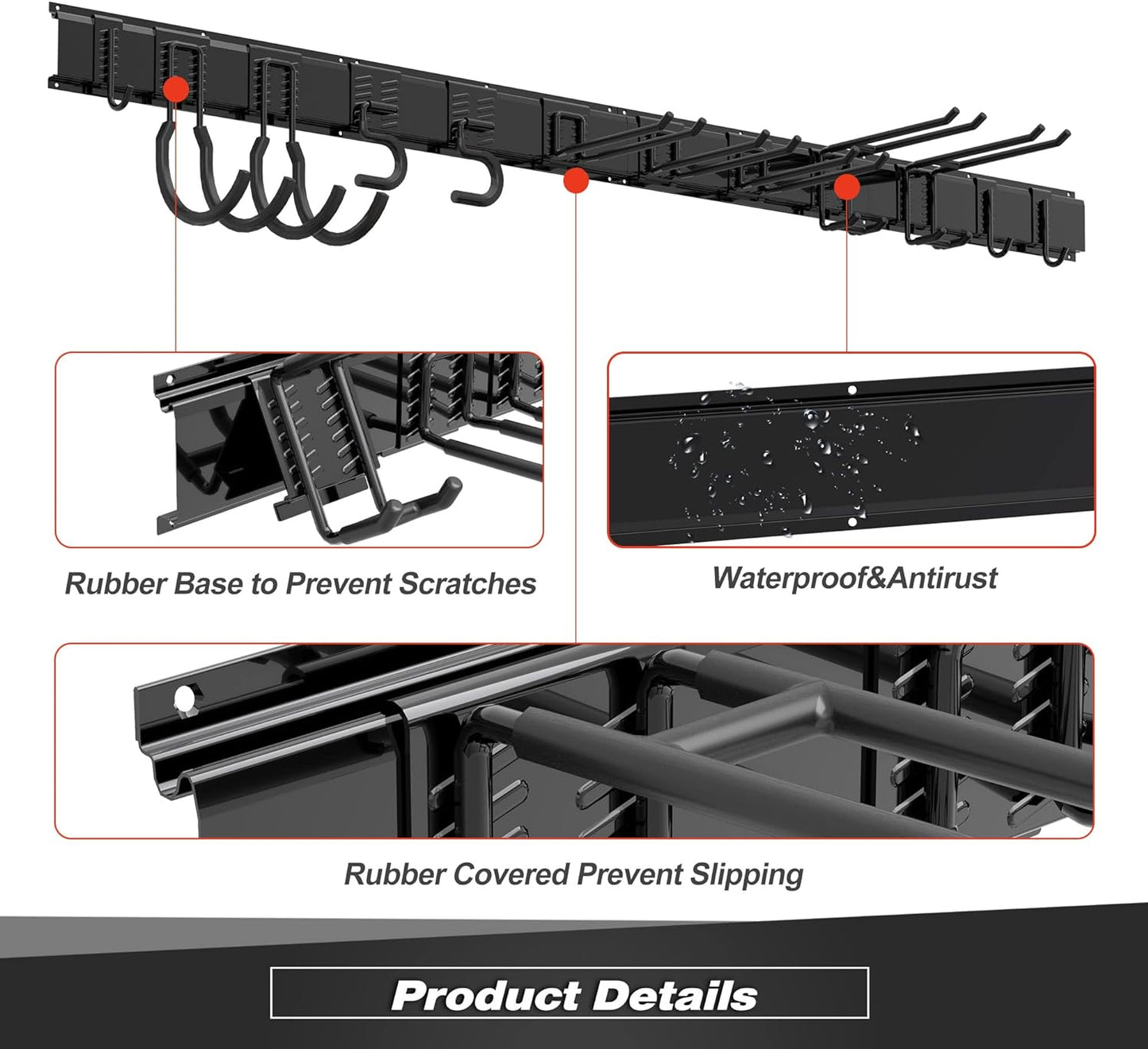 Garage Tool Storage Rack, Heavy Duty Garage Storage Organizer Rack System Wall Mounted Tool with 12 double hooks, 4 rails Garden Tool Rack