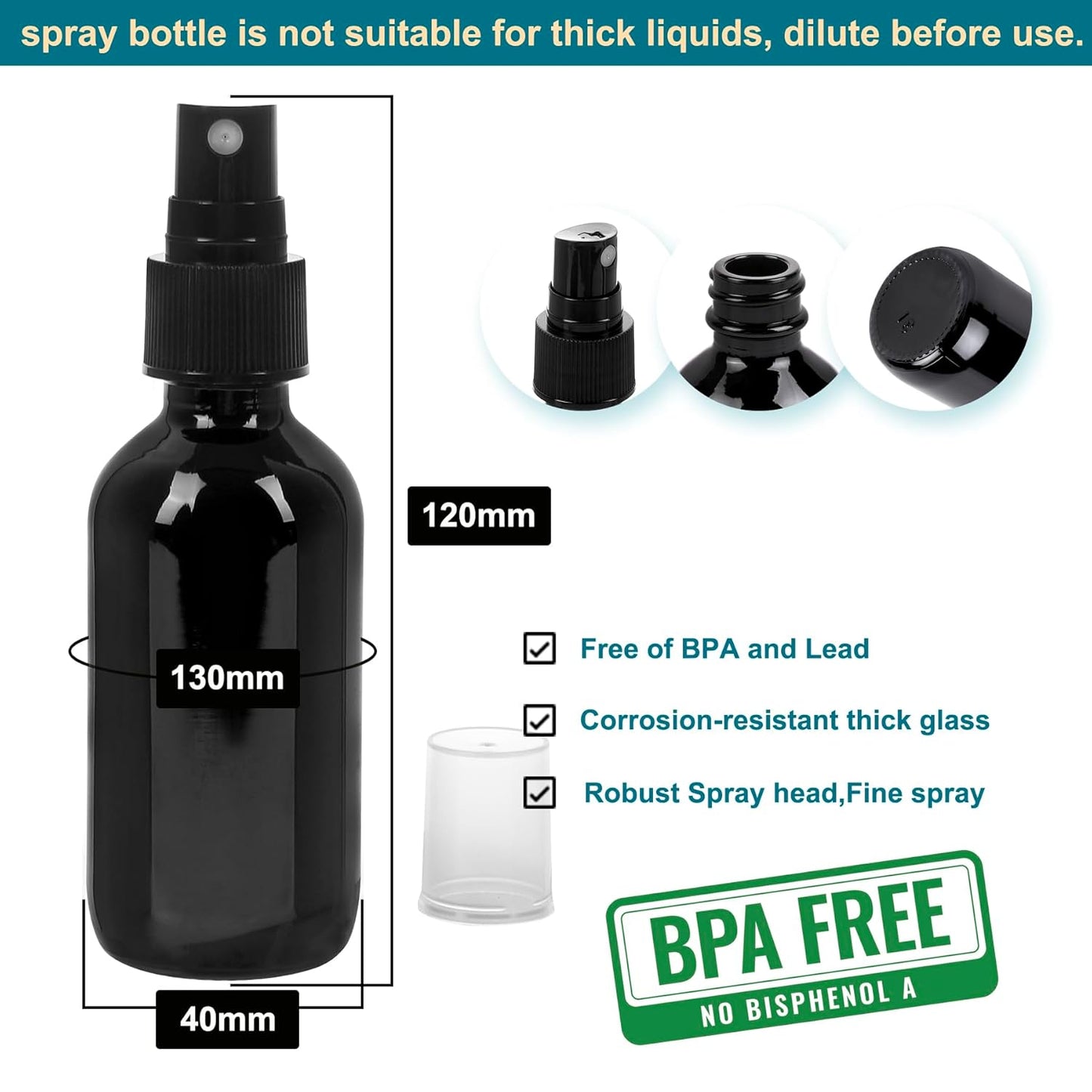 Black Glass Small Spray Bottle 2 oz 48 Packs,Fine Mist Sprayer Small Clear Bottles,Refillable Containers mini spray bottles for Cleaning Solutions and Skin Care (Black 48pcs)