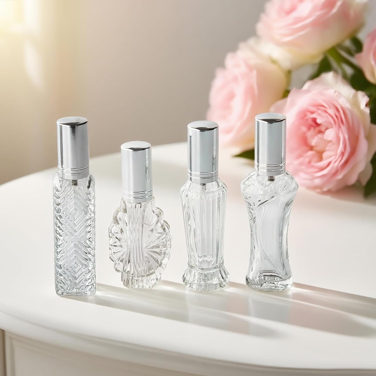 H&D HYALINE & DORA Vintage Refillable Perfume Bottles Glass Empty Spray Bottle Wedding Gifts Car Decor Set of 4