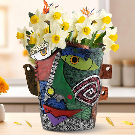 Brutalist Abstract Face Planters Pots, Unique Abstract Flower Pot Head Planter Pot Ornaments Resin Picasso Flowerpot with Drainage Hole for Indoor and Outdoor Plants Home Decor (Frown)