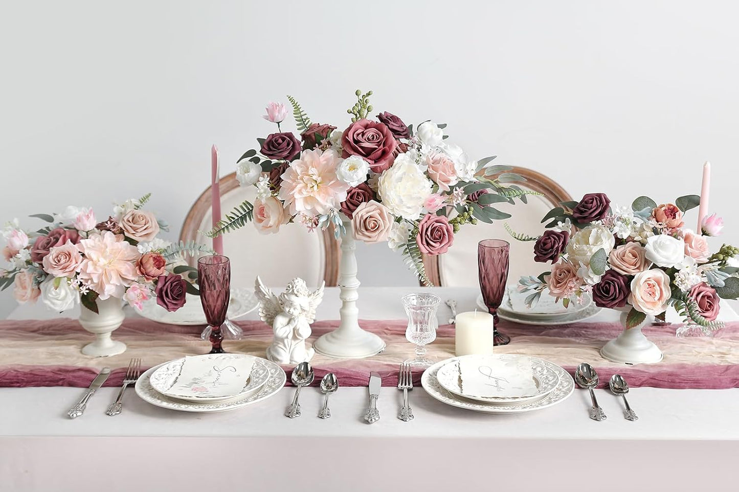 Artificial Flowers Box Set Dusty Roses Fake Silk Flowers Pink Fake Roses DIY Wedding Bridal Bouquets Baby Shower Cake Flowers Home Decoration