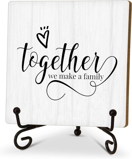 Eronm Desk Sign, Home Office Decor, Together We Make a Family, 5 inches Square Wood, Iron Sign, Perfect for Home, Office, Gifting