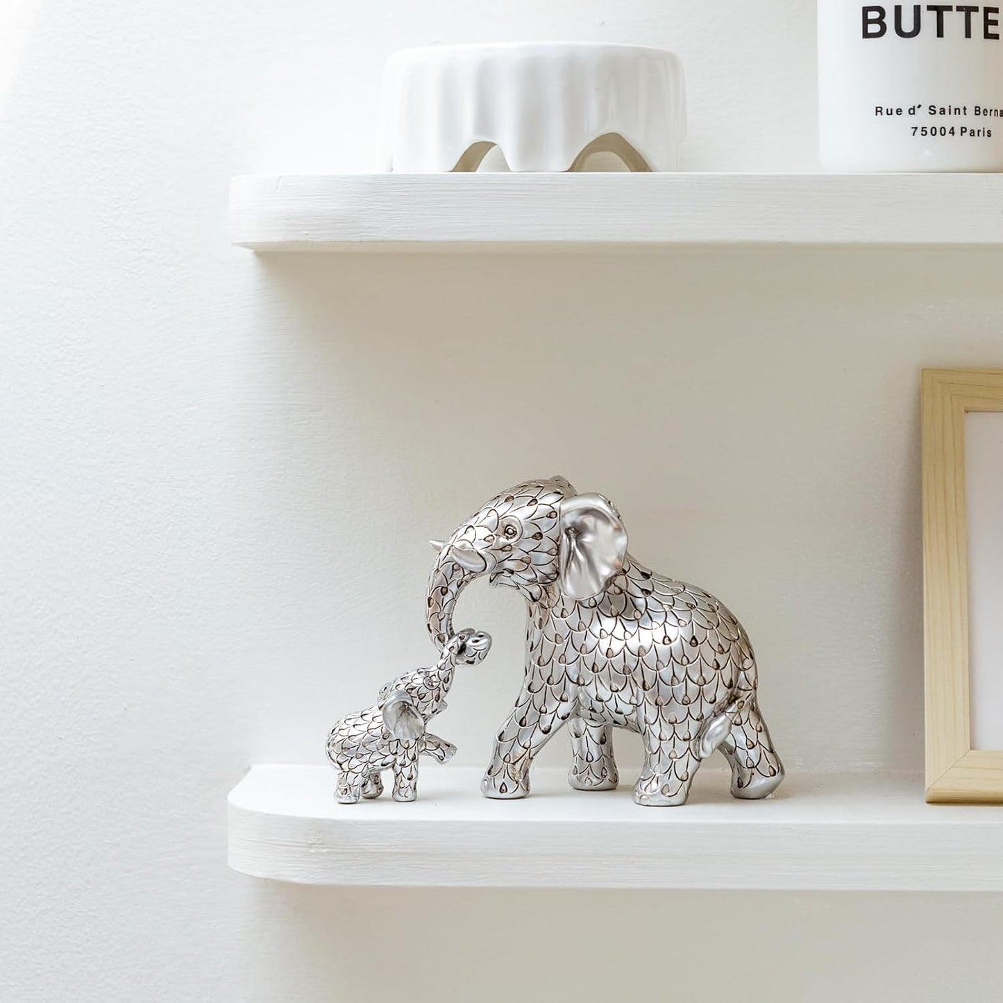 Vintage Silver Elephant Statue.Elephant Figurines Inspiring Good Luck,Health.Unique Elephant Gifts for Women,Moms.Elephant Home Decor Ornaments for Living Room,Bookshelf,Table Centerpiece,Office.