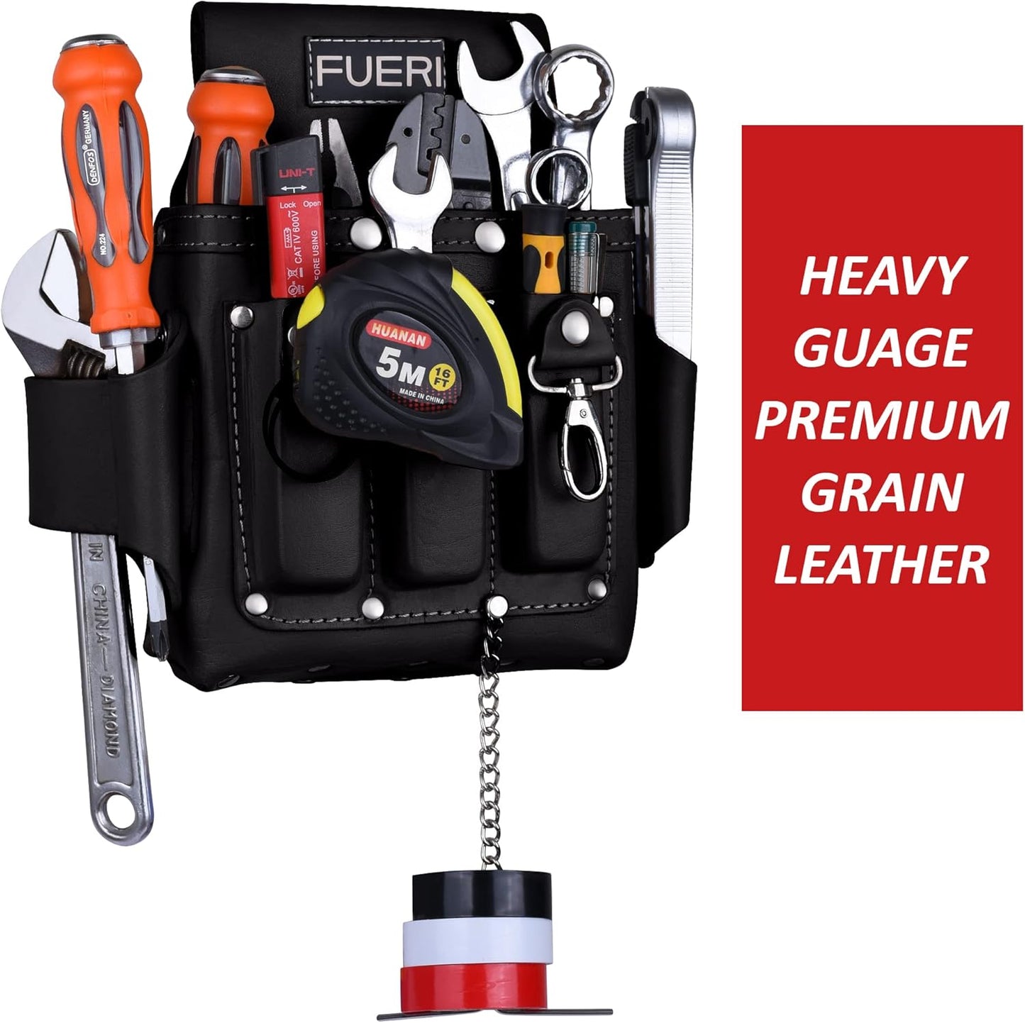 FUERI Leather Tool Pouches Carpenter Electrician Belt Bags Organizer 4 Pocket Professional Heavy Duty Pouch for Construction Framing