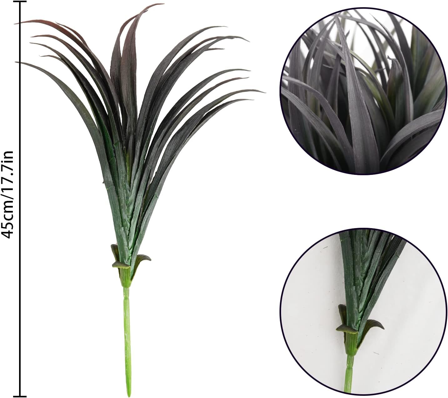 6Pcs Artificial Grass Fake Plants 17.3in Outdoor Plants UV Resistant Faux Greenery Stems Fake Grass for Home Window Garden Office Patio Pathway Front Porch Halloween Décor Green & Black