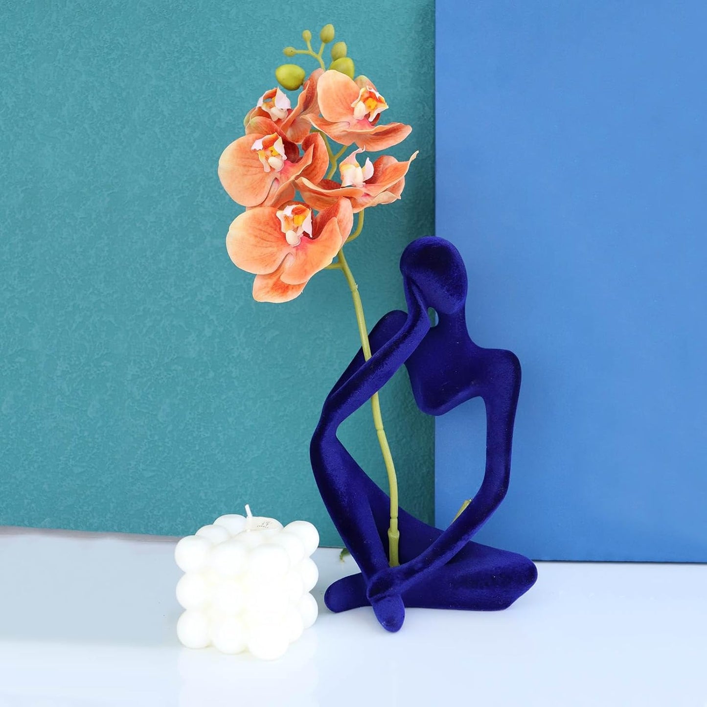 Abstract Thinker Statues and Sculptures, Resin Blue Flocked Thinker Statue Ornaments, Housewarming Gifts, Modern Figurines Decor for Living Room Dining Room Bathroom Office Desk