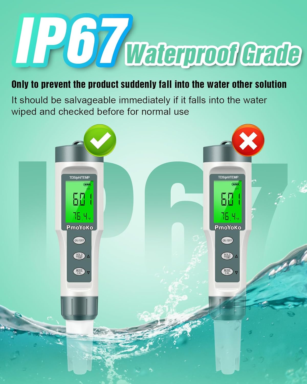 pH Meter, Digital PH Tester Pen 3 pH Calibration Powders ±0.01 pH Accuracy Pocket Size, Lcd display for Household Drinking, Pool and Aquarium