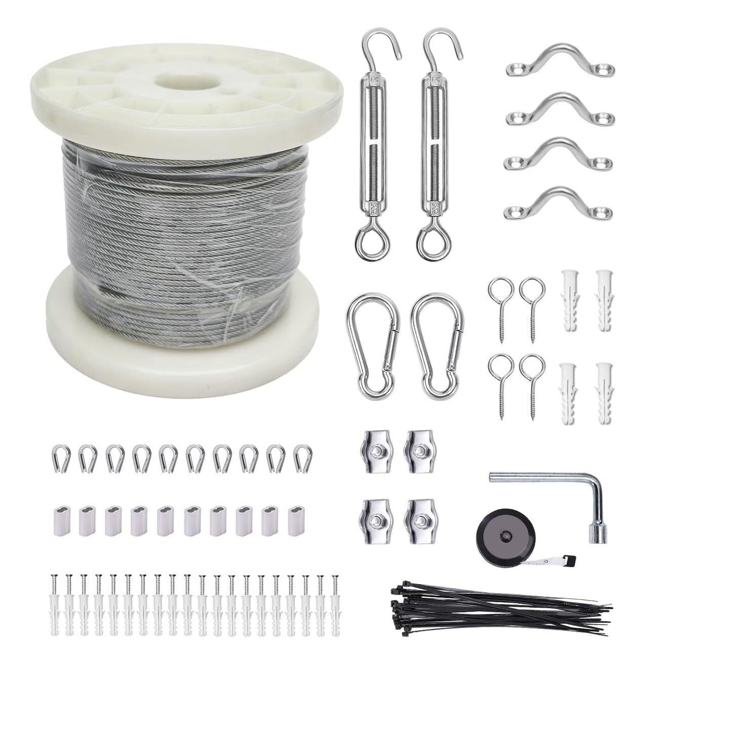 3/38" Wire Cable Rope Kit ，Vinyl Coated 304 Stainless Steel Wire – 100FT 7x7 Strand Cable with Turnbuckles，String Lights Hanging Kit for Outdoor, Garden,Patio, Crafts, Hanging Lights