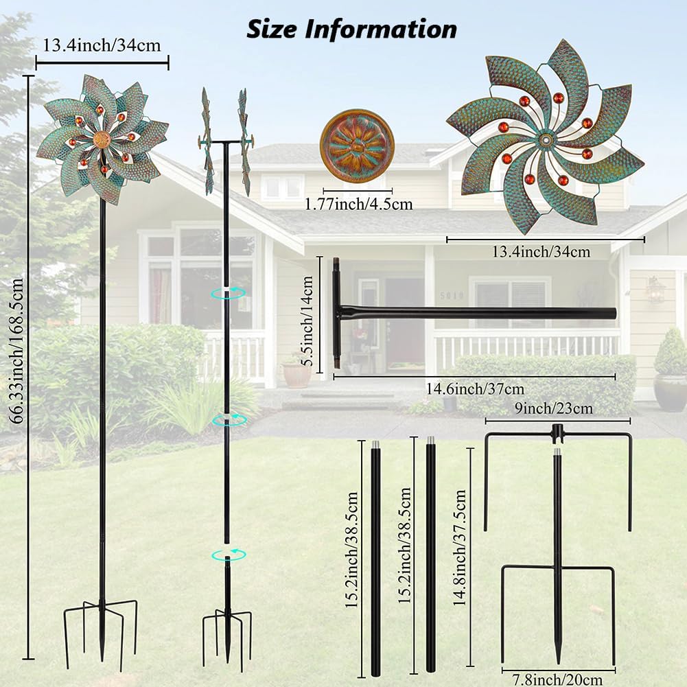 Stargarden Retro Outdoor Wind Spinners, 13.4 Inch Metal Wind Sculptures & Spinners, Kinetic Wind Spinner, Decorative Double-Side Pinwheels for Yard and Garden Decor
