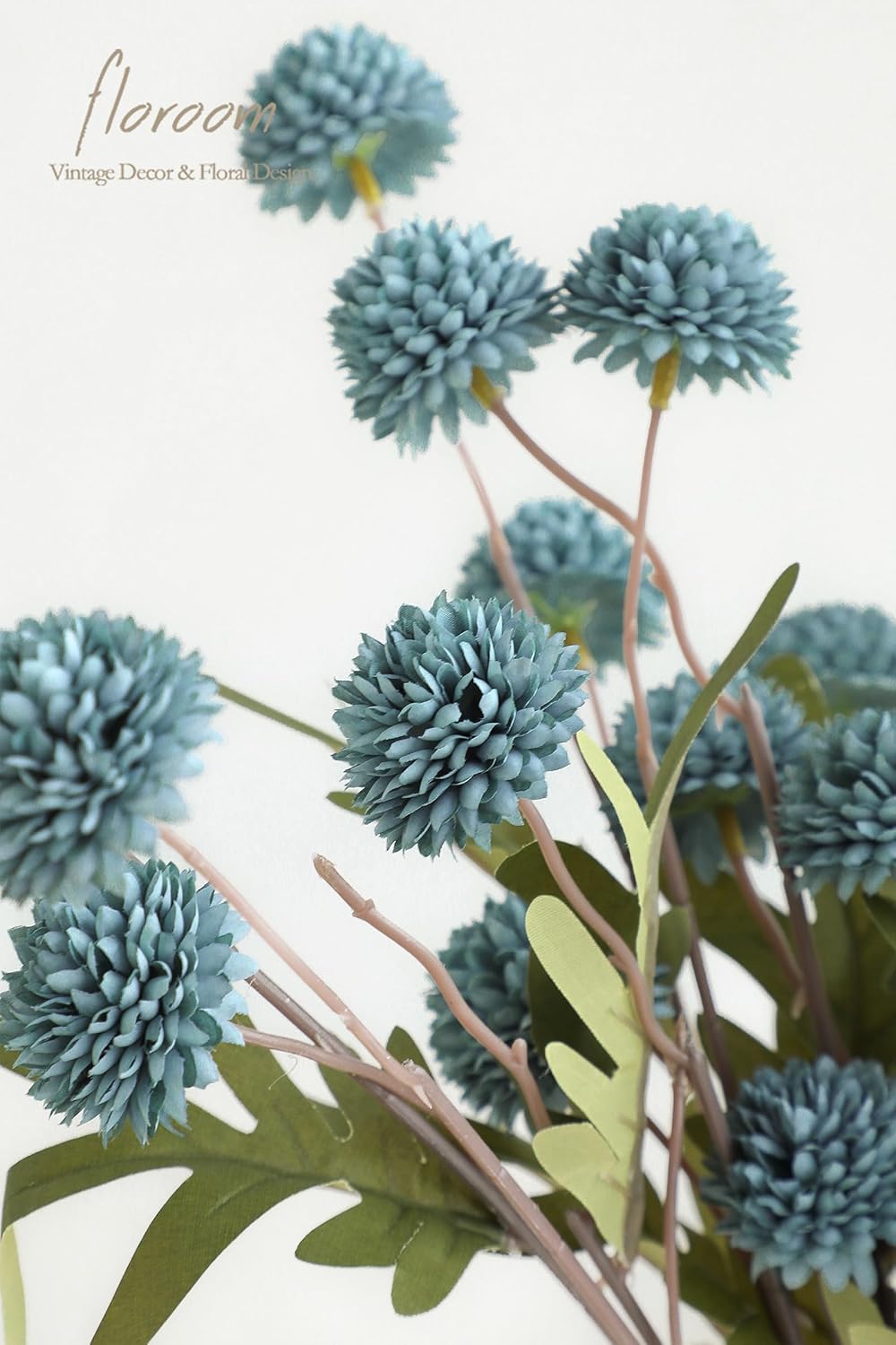 Floroom 5pcs Dusty Blue Faux Silk Mums Artificial Flowers, Bulk Fake Small Mini Chrysanthemums with Stems for DIY Slate Blue Wedding Centerpieces Floral Arrangements Vase Fillers Home Decorations