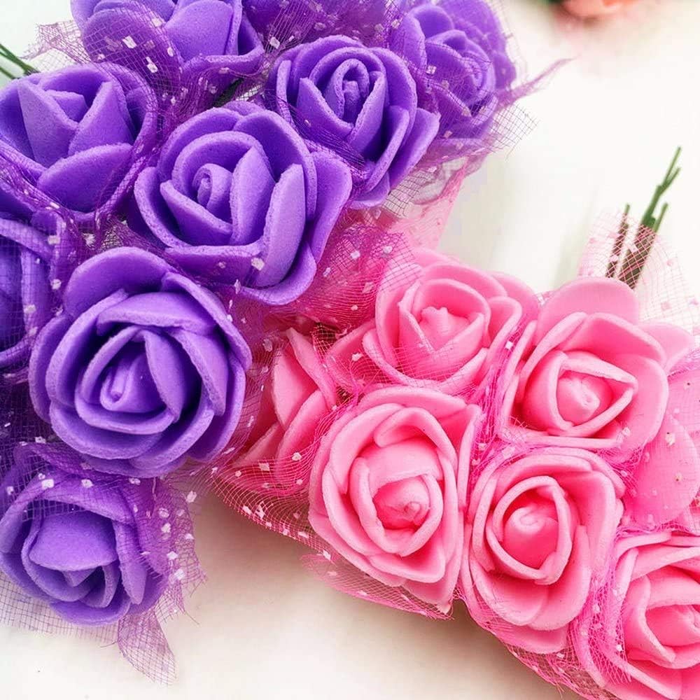 Foam Rose Fake Flowers for Crafts 144 pcs 2 cm Mini Wreaths Artificial Flower Bouquet Multicolor Rose Flower Wedding Scrapbooking Decoration Rose Fake Flower(Burgundy)