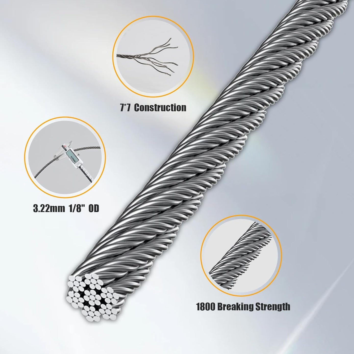 600FT 1/8" Stainless Steel Cable Wire Rope with Cutter, Cable for Deck Railing, 1800 lb Breaking Strength 7x7 Strands, T316 Aircraft Cable for Stair, Fence, Porch