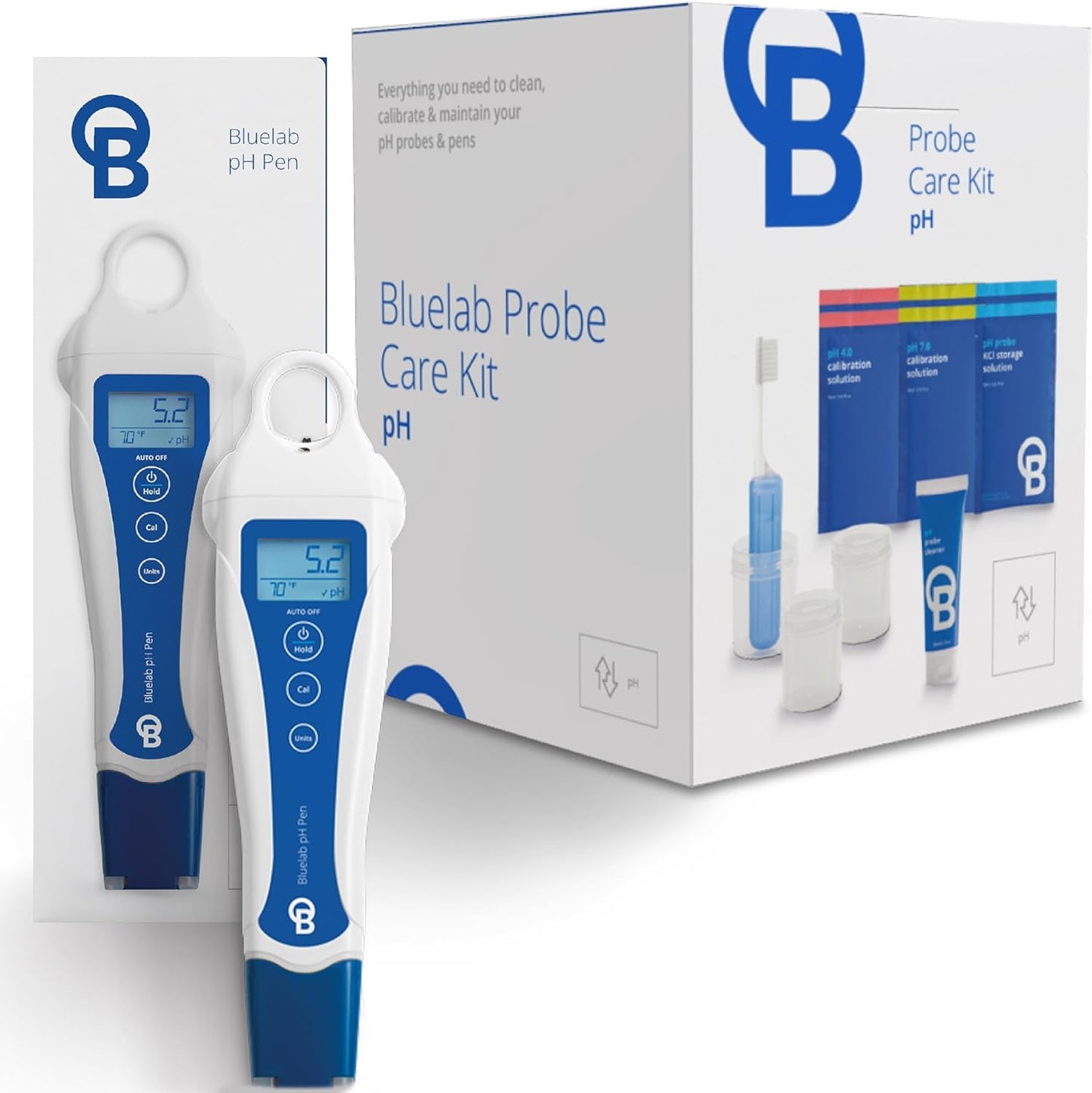 Bluelab pH Pen Meter and Probe Care Kit pH with Calibration Supplies, Storage Solution & Brush, Reliable Digital Tester for pH, Temperature in Growing Solutions, Optimal Plant Health and Yield