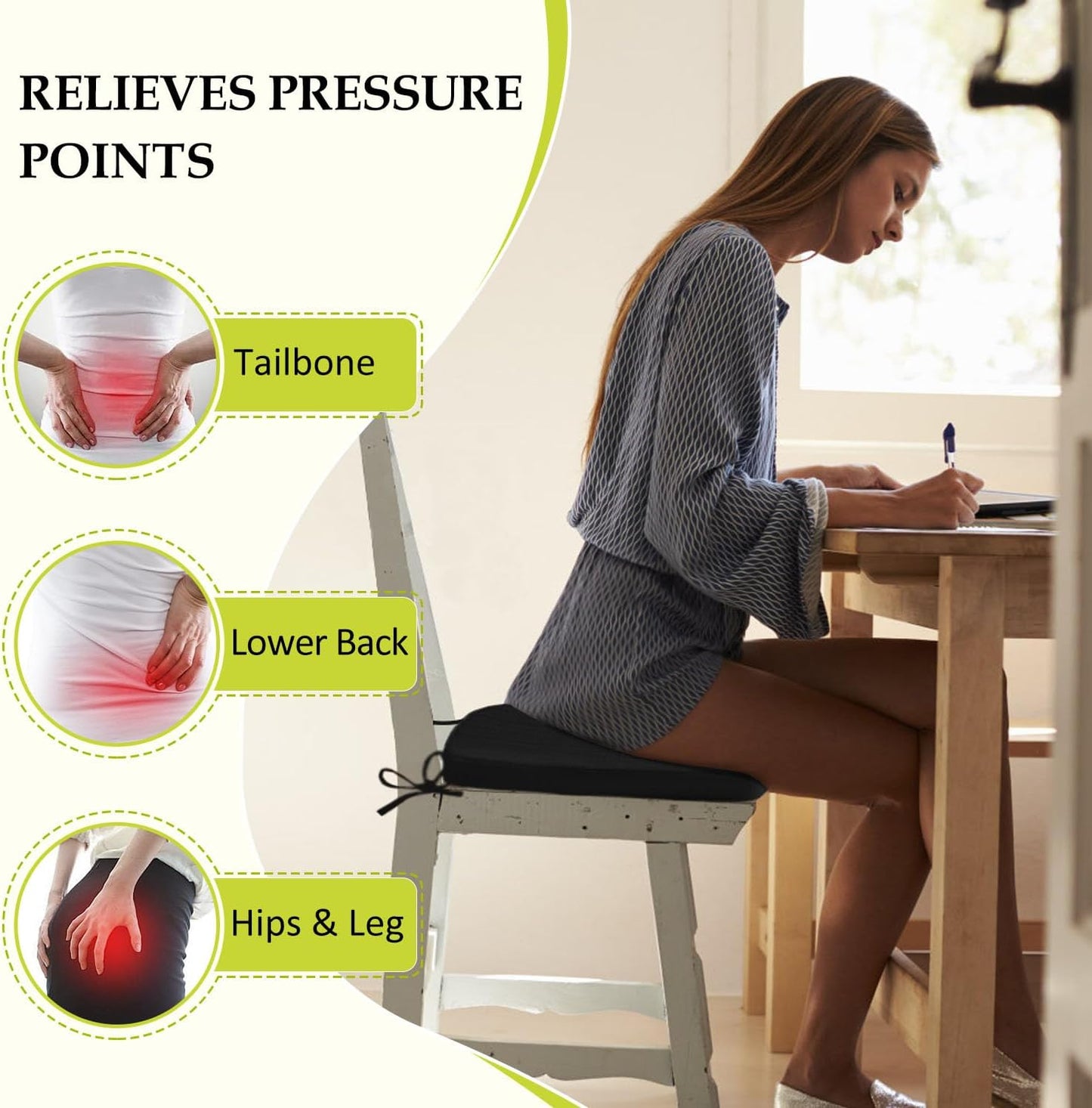 Chair Cushions for Dining Chairs, Indoor Chair Cushions with Ties，Waterproof Chair Pads Set of 6, Black, 17x16x2.5 Inch