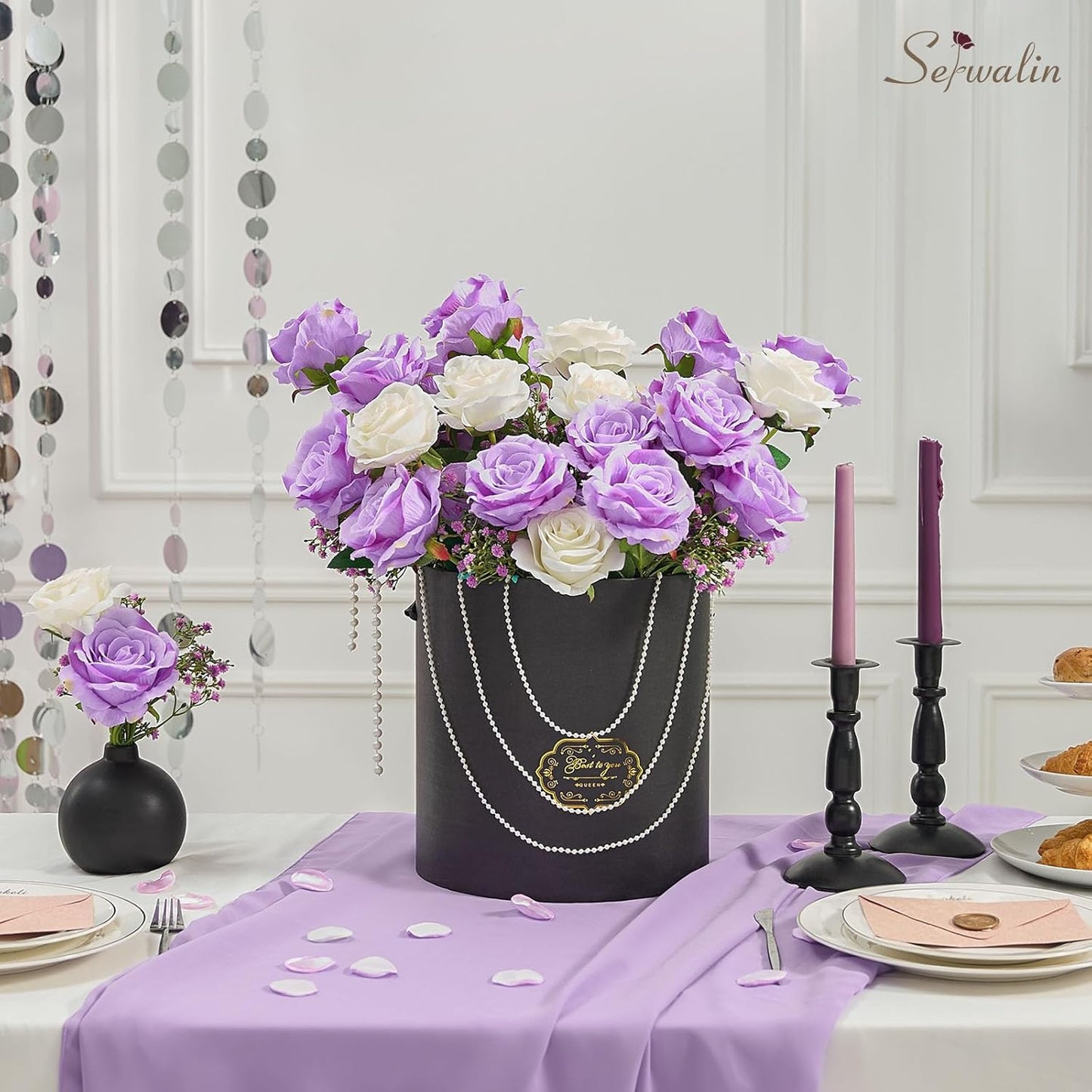 Serwalin 20pcs Artificial Roses, 4'' Big Flower Head, Light Purple Roses Velvet Real Touch, Silk Fake Roses Long Stem Realistic Bouquet for Wedding Table Centerpiece and Home Decor