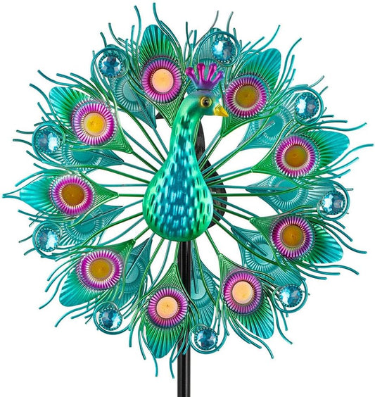 Stargarden Wind Spinners Outdoor, Peacock Metal Wind Spinner, 13 Inch Kinetic Wind Sculptures & Spinners, Decorative Waterproof Pinwheels for Yard and Garden Decor