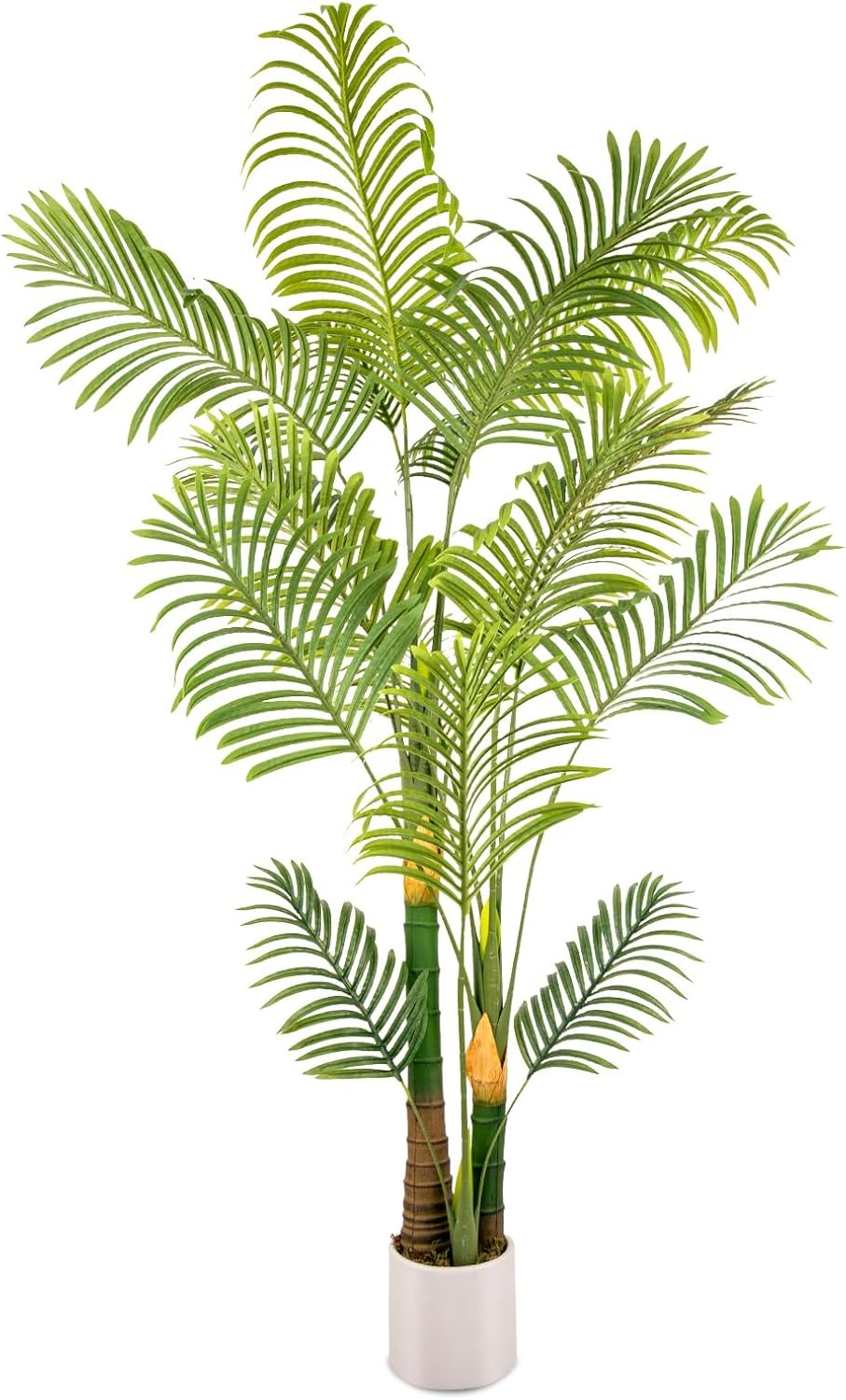 Artificial Fake Palm Tree 6FT 1Pack with White Planter & Free Moss, UV Resistant Artificial Palm Tree for Outdoors, Fake Plants for Poolside Home Room Decor, Faux Plants Outdoor Decor