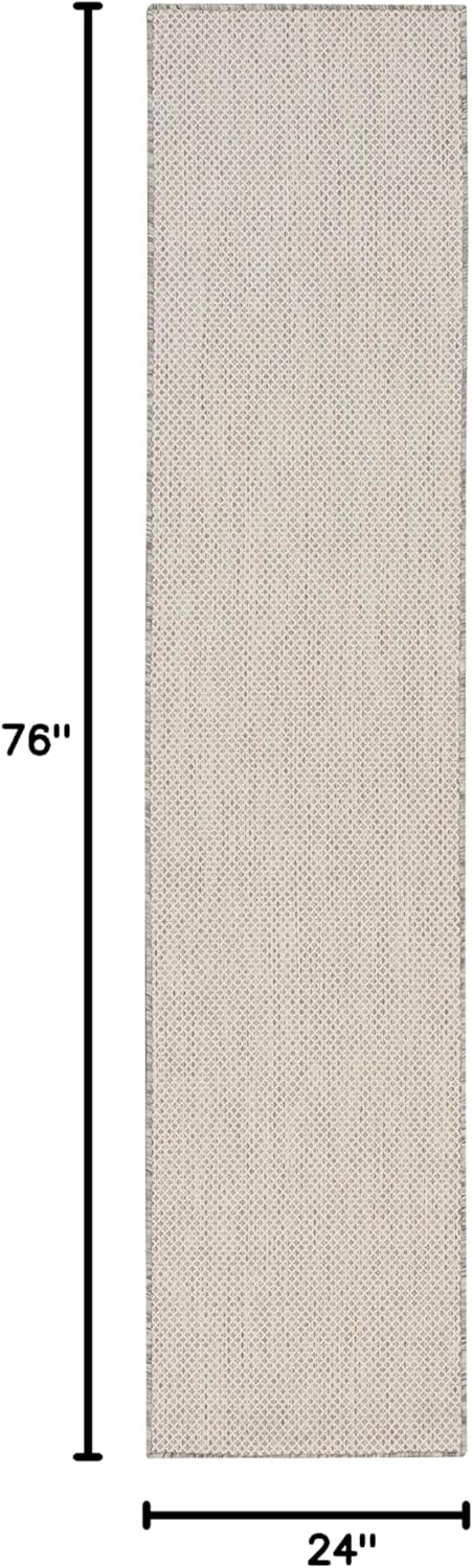 Nourison Home Courtyard Textured Ivory Silver 2' x 6' Area Rug, Easy Clean, Non Shedding, Bed Room, Living Room, Dining Room, Kitchen (2x6)