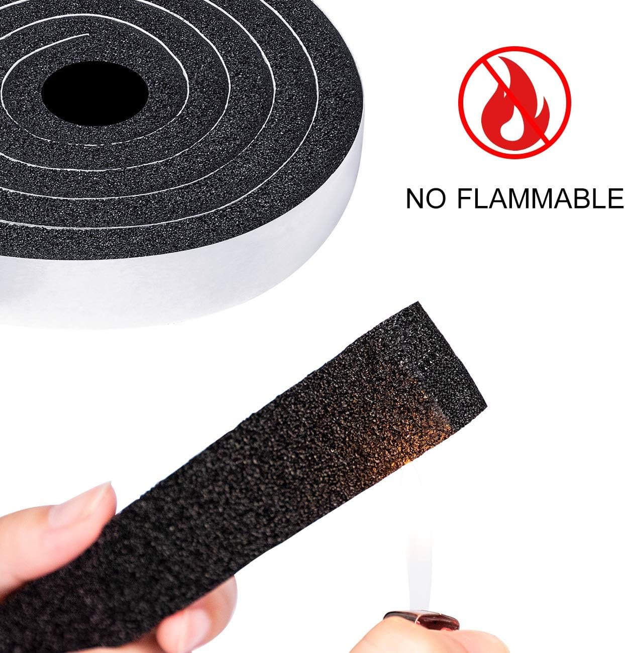 TORRAMI Maximum Compression Foam Weather Stripping 1 inch W X 1/2 inch T, Seal StripTape for Soundproofing Insulation Total 13 feet (2 Rolls of 6.5 Ft Each)