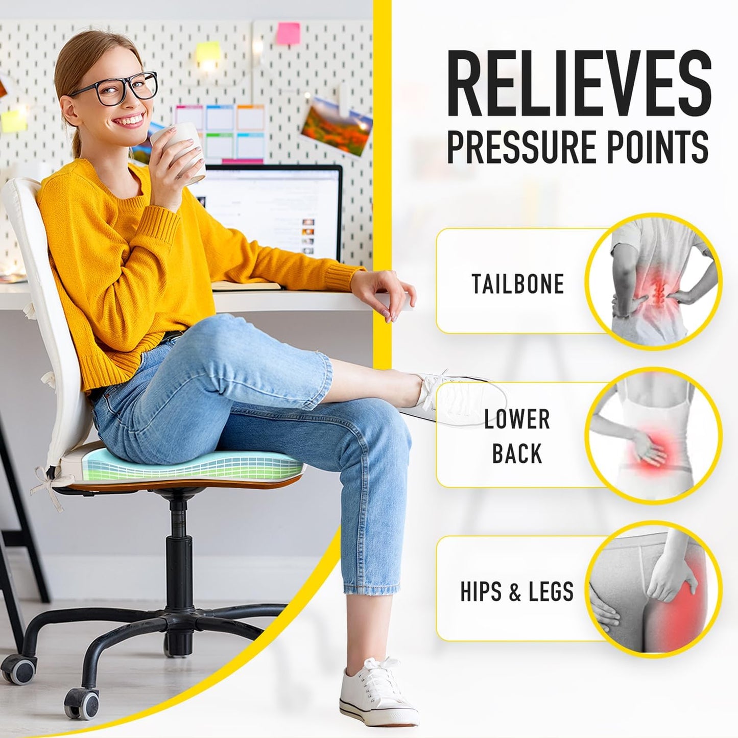 SUNROX Gel Memory Foam Chair Cushions, FadeShield Water-, Stain-Resistant Durable Reversible Seat Cushion Pads with Ties for Indoor/Outdoor Kitchen Dining Office, 19"x19", Set of 2, Heather Indigo