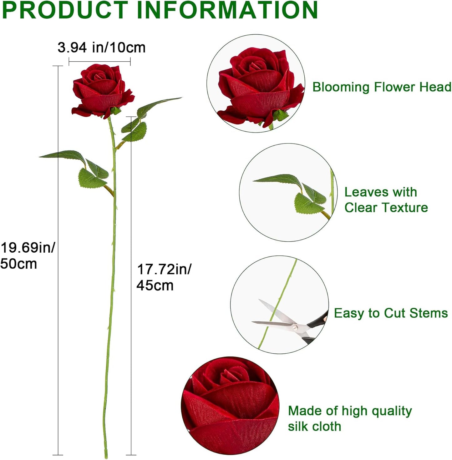 Fake Plants Roses Flowers Plastic Flowers Spring Decorations for Home Gifts for Gf Roses Artificial Flowers for Vase Fake Flowers Home Decor Fake Plant 19.6"(Red 100PCS)