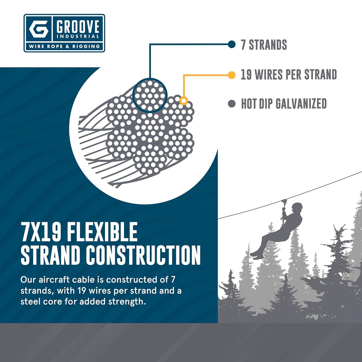 3/8’’ 7x19 Hot Dip Galvanized Aircraft Cable – Steel Wire Rope - 700 Feet