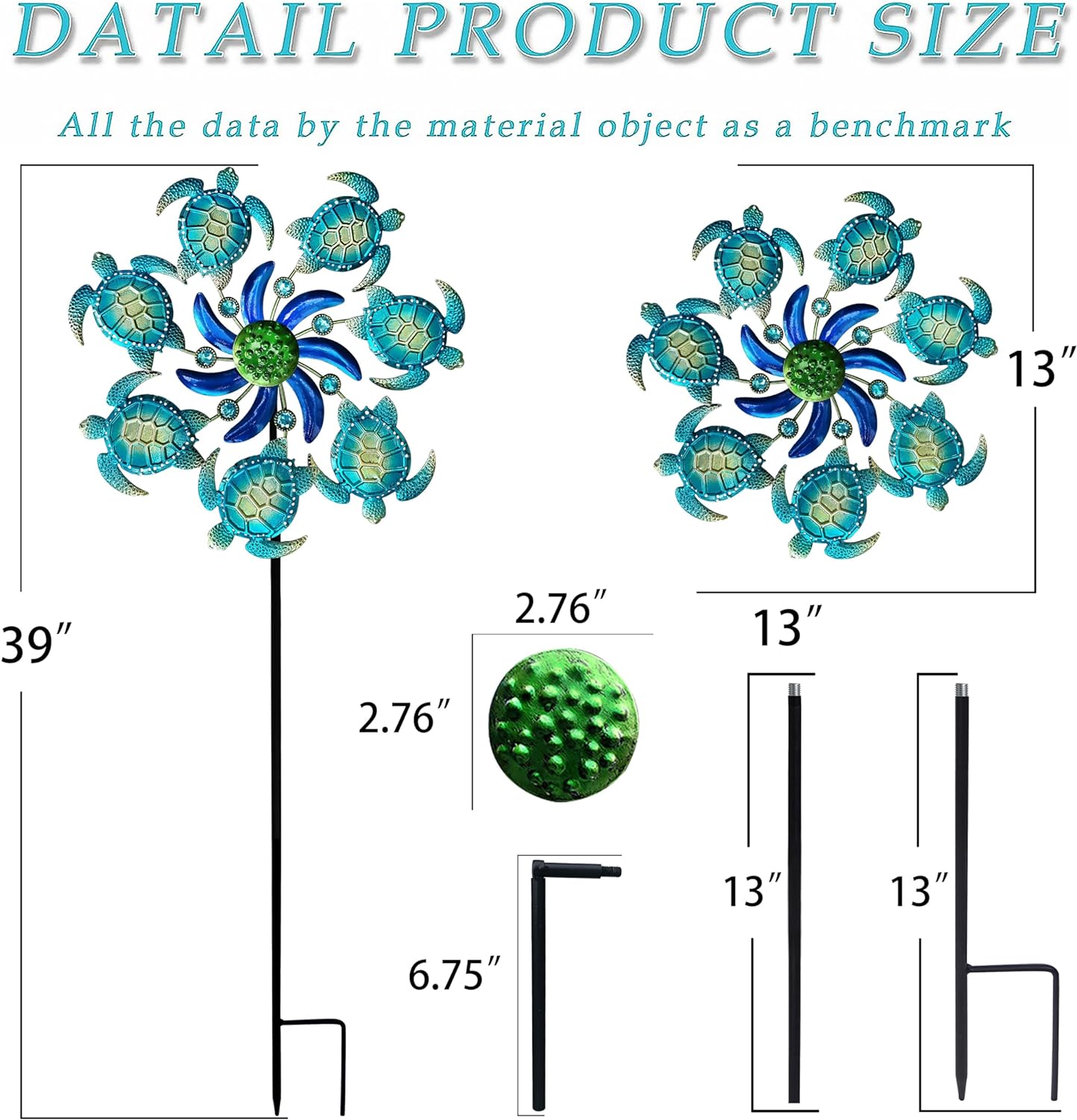 39" Sea Turtle Wind Spinners Garden Stake-Ocean Theme Outdoor Decorations- Metal Stake Yard Spinner-Wind Sculpture Yard Art Decorations for Patio,Swimming,Lawn & Garden Decor