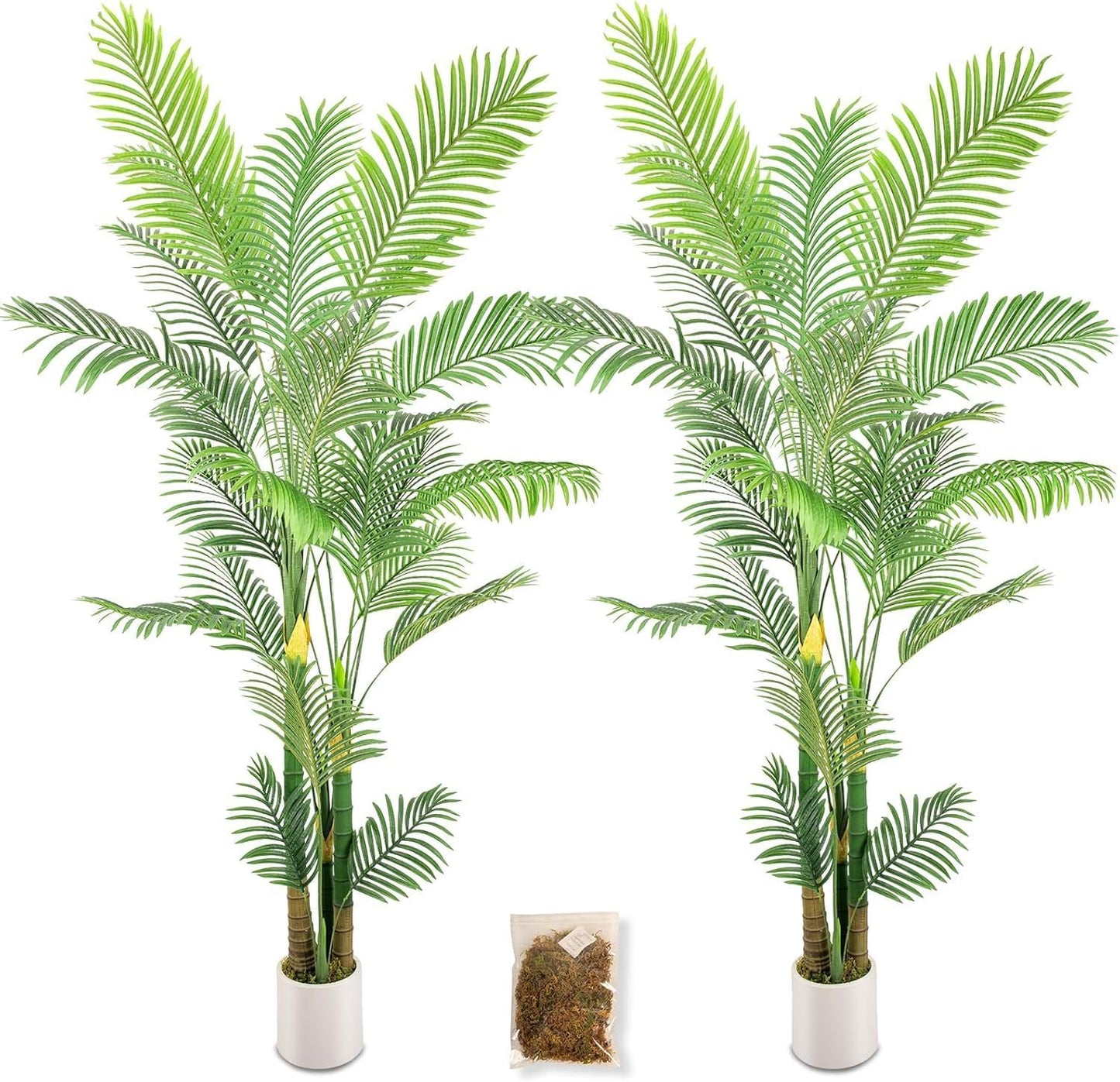 Artificial Fake Palm Tree 9FT 2Pack with White Planter & Free Moss, UV Resistant Artificial Palm Tree for Outdoors, Fake Plants for Poolside Home Room Decor, Faux Plants Outdoor Decor