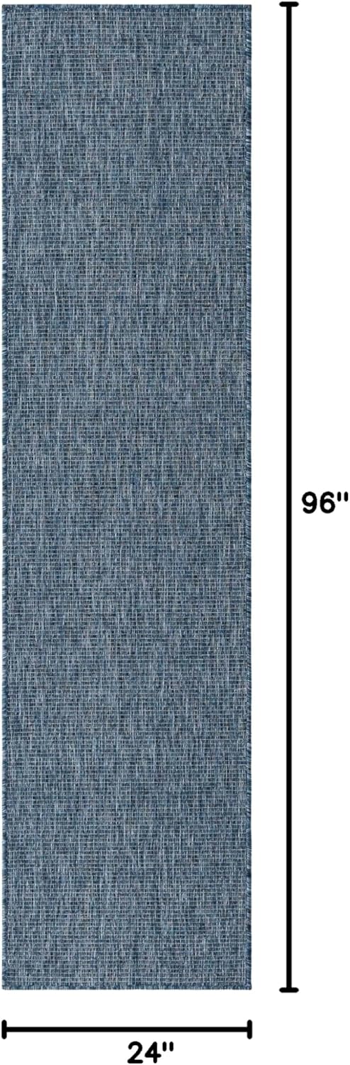 Unique Loom Collection Casual Transitional Solid Heathered Indoor/Outdoor Flatweave Area Rug (2' x 8' Runner, Blue/Navy Blue)