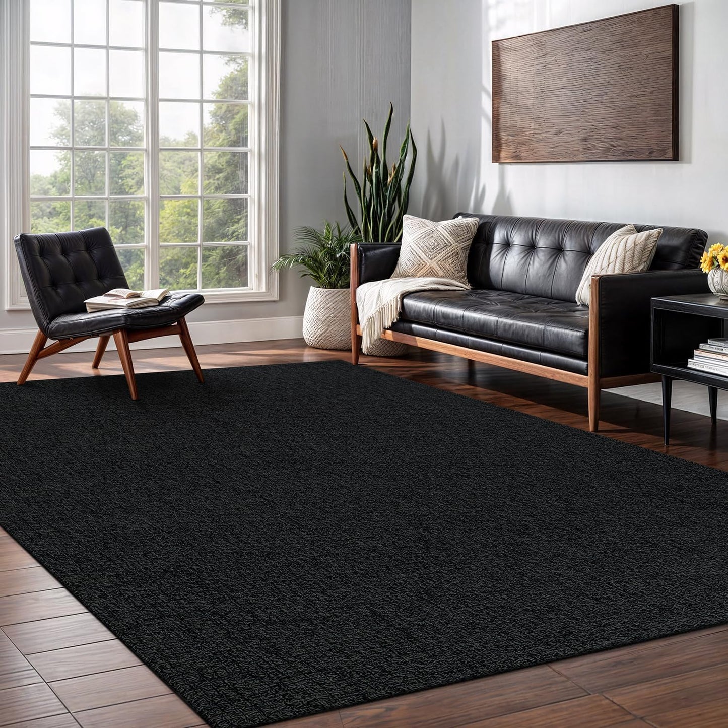 Easy Jute Rug 9x12 Indoor Outdoor Natural Rugs Solid Fiber Rug Woven Area Rug Boho Easy Clean Inside Carpet for Living Room Bedroom Dining Room Hallway or Outdoor Patio Porch (9 X 12 Dark Grey)