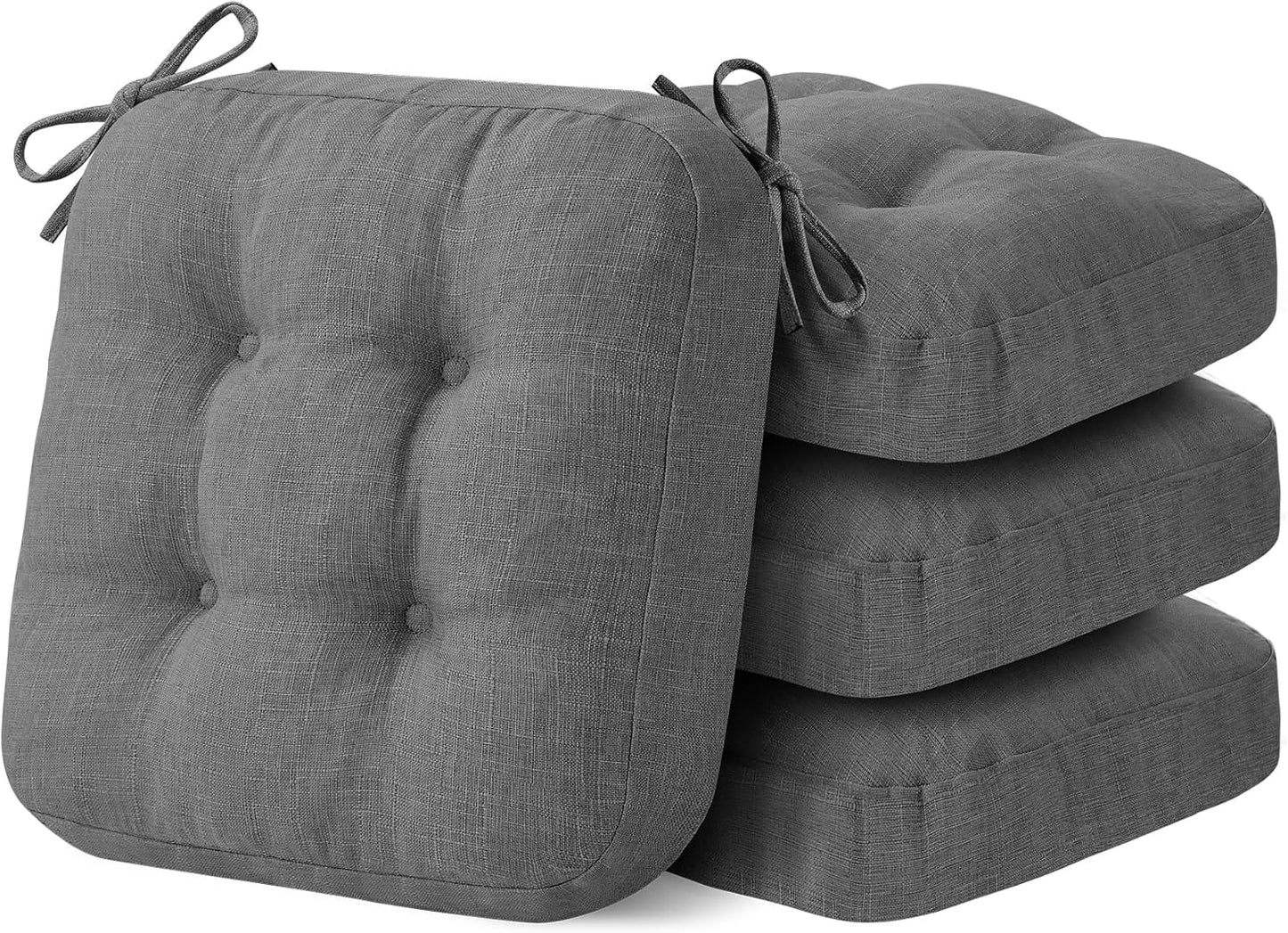 Chair Cushions for Dining Chairs, Dining Chair Cushions, Tufted Indoor Chair Pads with Ties & Non Slip Backing, Seat Cushions for Kitchen Chairs 16.5” x 16.5” x 3.5”, Set of 4, Grey
