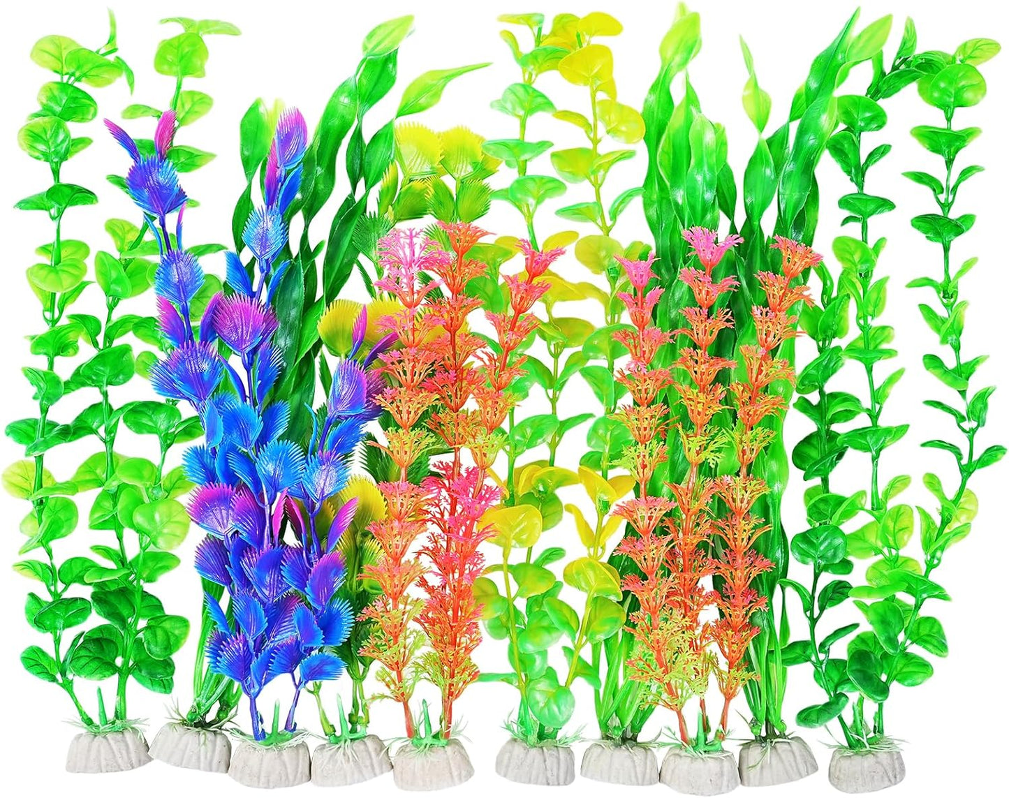 AQUANEAT Artificial Fish Tank Plants, Plastic Aquarium Accessories, Multi Color Fake Decorations, 10packs