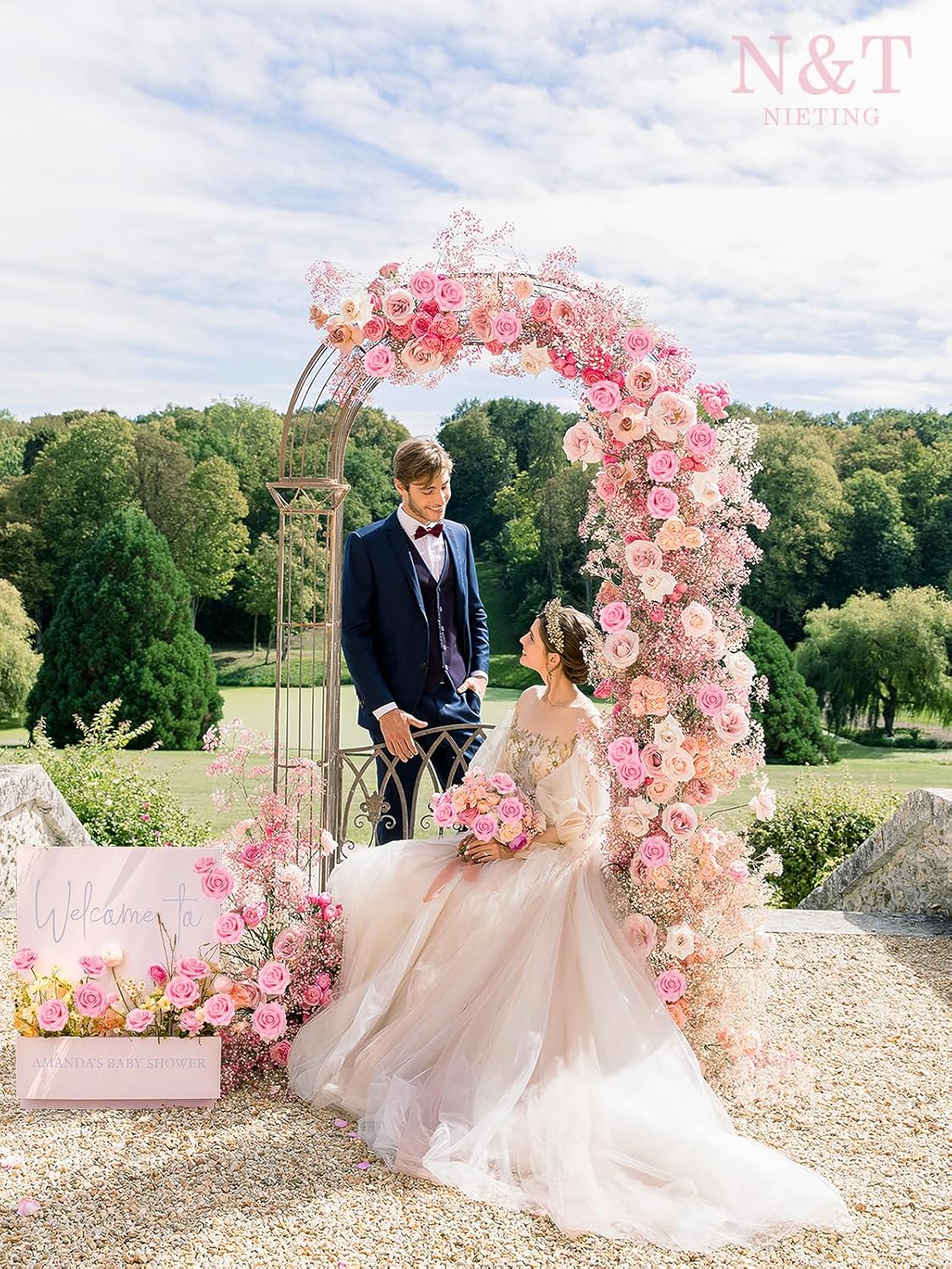 N&T NIETING Artificial Flowers Pink Roses, 25Pcs Fake Flowers Foam Roses with Stems for DIY Wedding Bridesmaid Bridal Bouquets Centerpieces Party Home Decoration Baby Shower