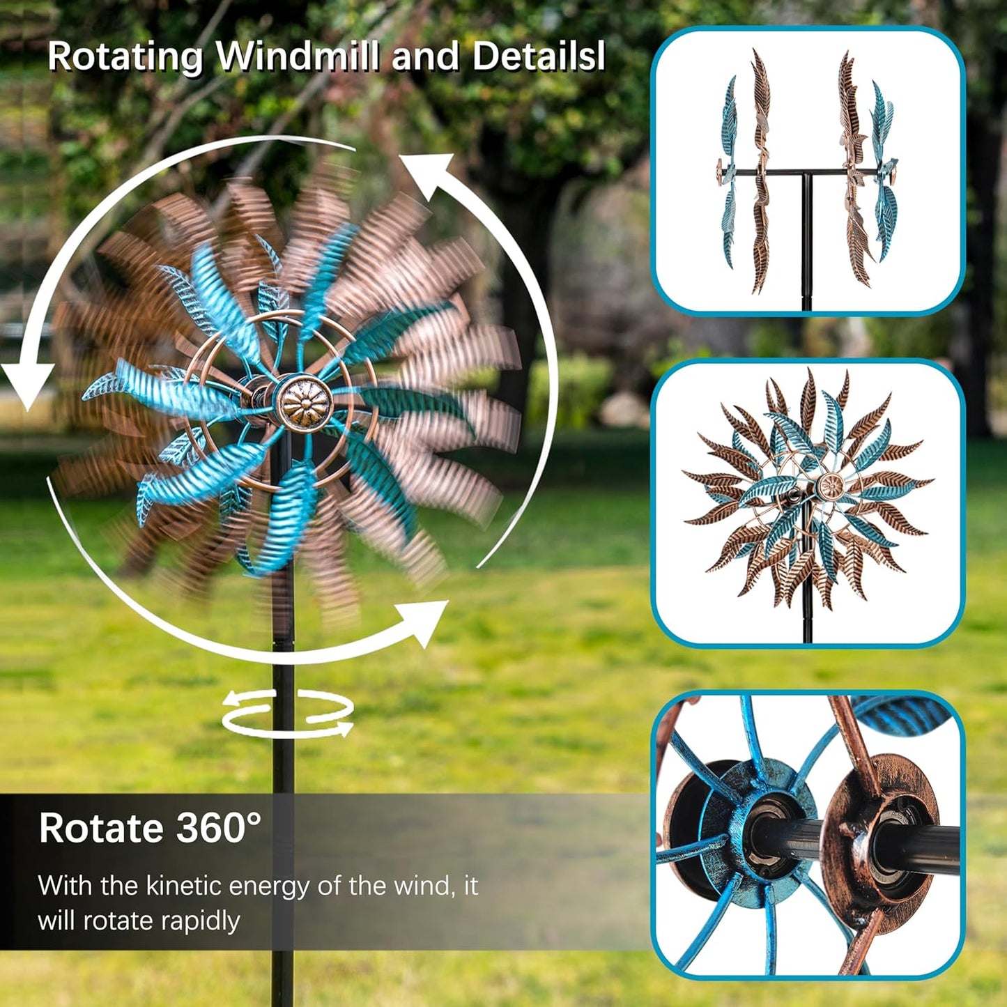 Large Outdoor Metal Wind Spinner,Two-Way Wind Sculptures,360 Degrees Kinetic Wind Spinners Yard Art Decor for Patio, Lawn & Garden 63 * 13.4 Inches