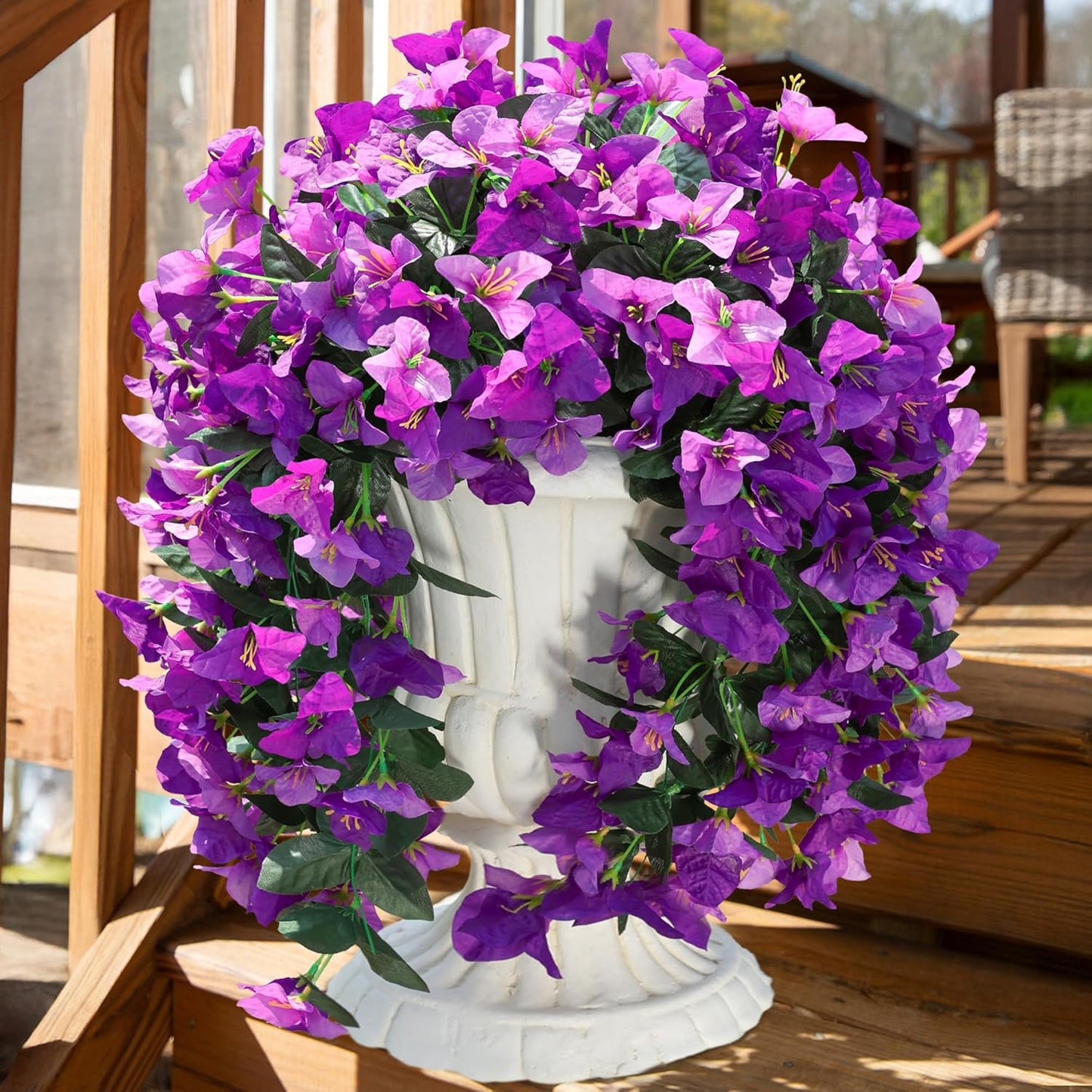 Bougainvillea Artificial Hanging Flowers Plants for Outdoors Decoration, 2pcs Fake Flowers Silk Bougainvillea Vines Realistic UV Resistant Faux Flowers for Outdoor Planters Porch Patio, Mix