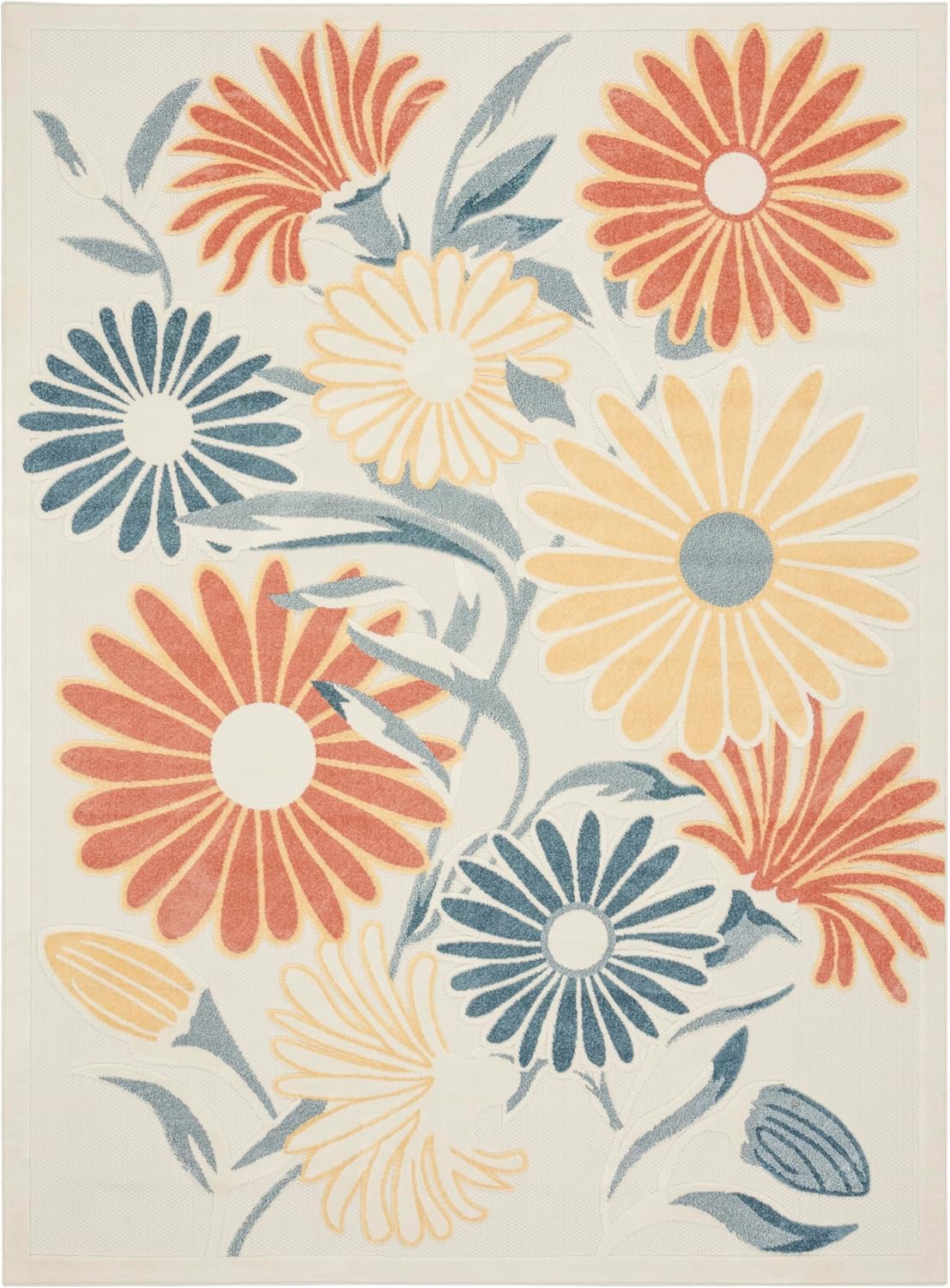 Nourison Aloha Ivory Rose 9' x 12' Area Rug - Easy Clean, Non Shedding, Bed Room, Living Room, Dining Room, Kitchen (9' x 12')