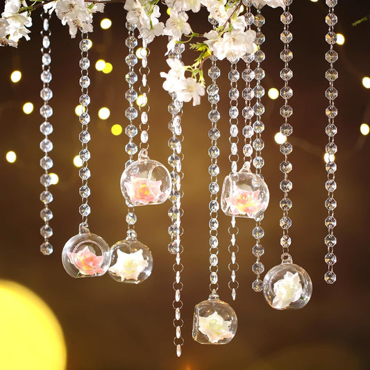 24 Sets Hanging Glass Candle Holder Wedding Glass Globe with Acrylic Gems Bead Garland Tea Light Holder Orbs Container for Flower Plants Micro Landscape DIY Xmas Tree Party Decoration 2.36 Inch