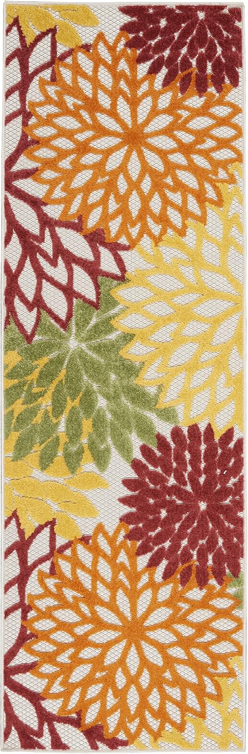 Nourison Home Aloha 6' Runner Red Multicolored Fabric Tropical Area Rug (6' Runner)