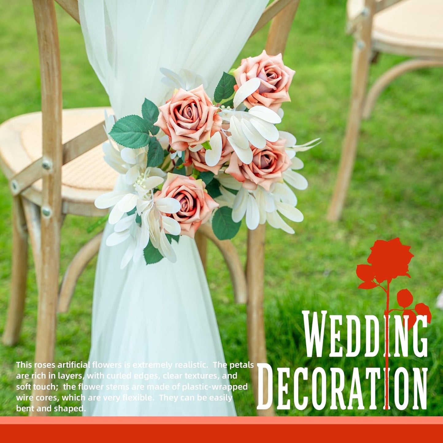 Fake Roses Faux Flowers Silk Roses 16.5In Artificial Roses with Stems Realistic Artificial Flowers Suitable for Indoor Home Decoration Diy Bouquet Wedding Decoration Party Decor 12PCS Khaki