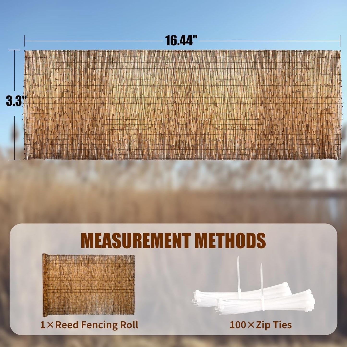 Natural Reed Fencing, Eco-Friendly Reed Fence, 3.3 feet High x 16.44 feet Long, Reed Screen for Backyard Patio Garden and More,Brown