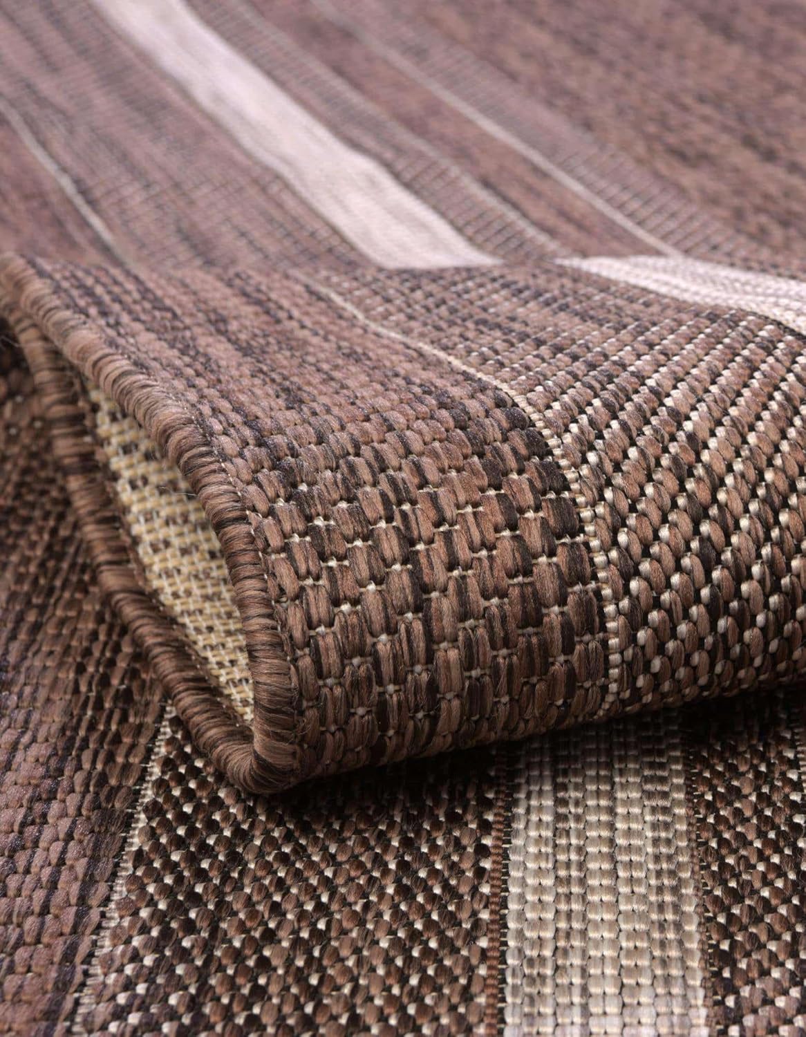 Unique Loom Outdoor Border Collection Area Rug - Soft Border (7' 10" Square Brown/Ivory)