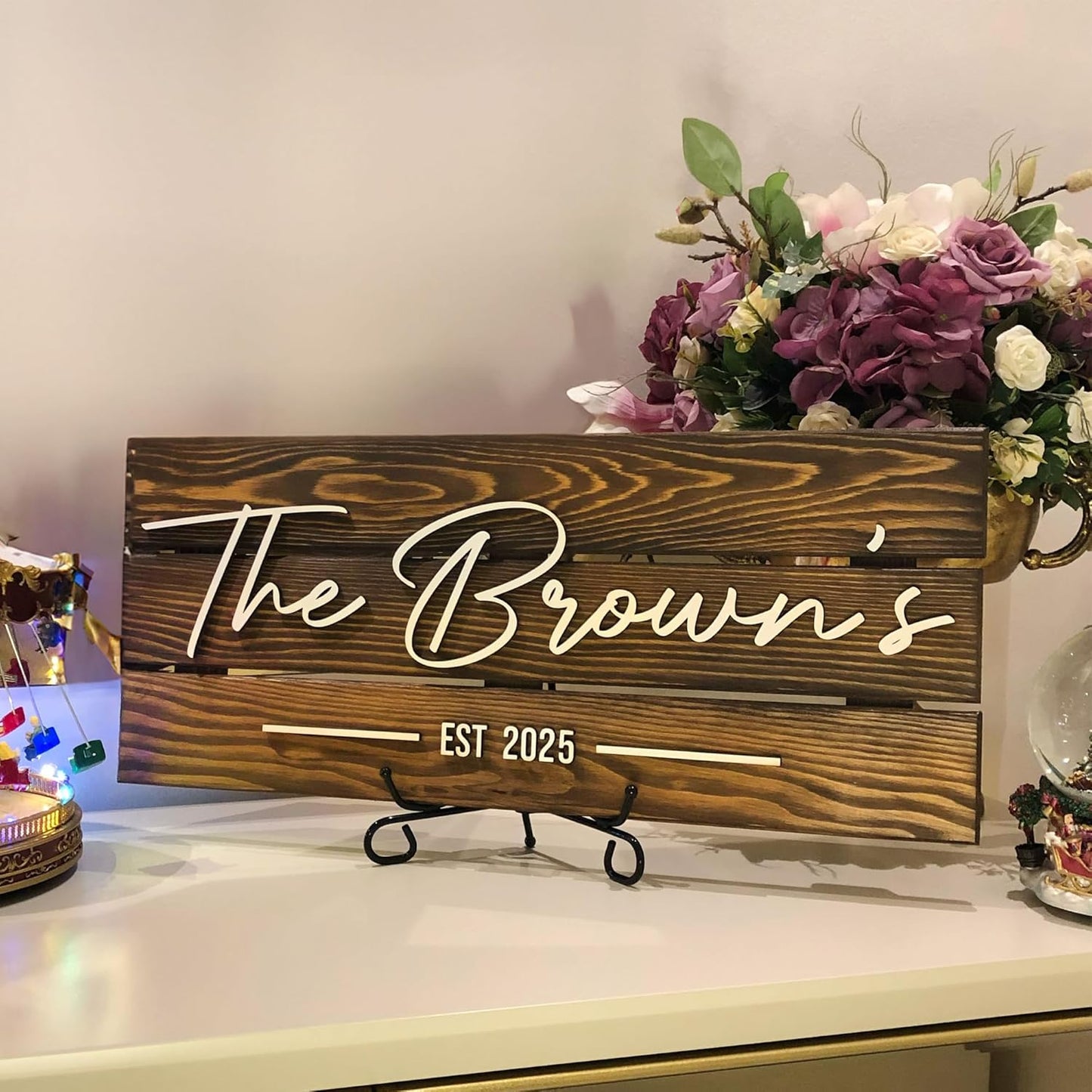 Wooden Name Sign Personalized and Custom, Solid Rustic Wood, Wedding Gifts for Couples, Home, Office, Family Last Name Established Signs, Est. Date Sign 23x10"