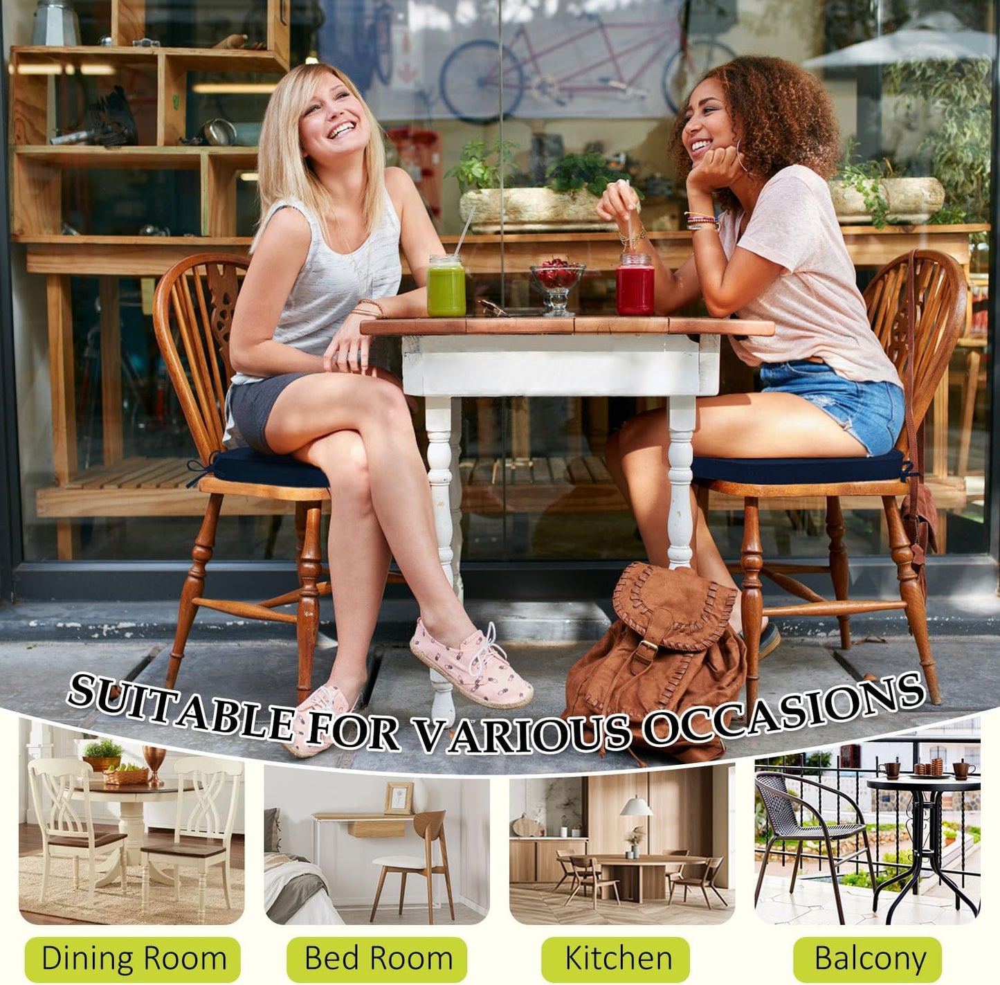 Chair Cushions for Dining Chairs, Indoor Chair Cushions with Ties，Waterproof Chair Pads Set of 6, Black, 17x16x2.5 Inch