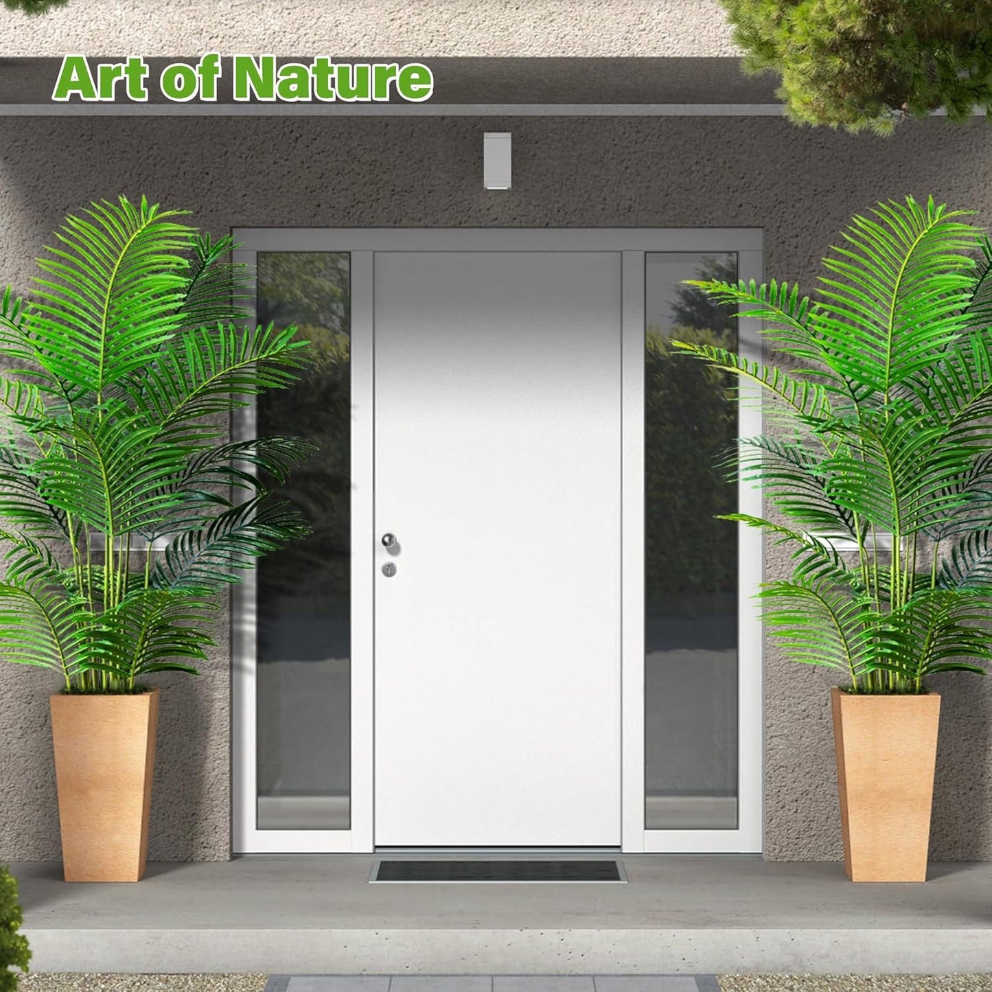 KOL 6ft 2-Pack Artificial Areca Palm Plant in Pot, Fake Tropical Cane Palm Silk Tree Indoor Outdoor, Dypsis Lutescens Plants, 70in Lifelike Faux Silk Plant Home Garden Decoration, Housewarming Gift